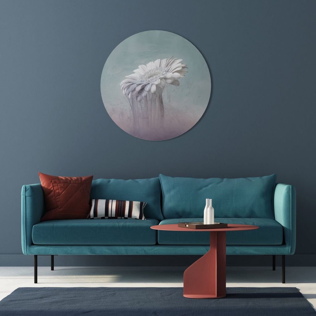 Runde Wandkunst „Schmelzende Gerbera“