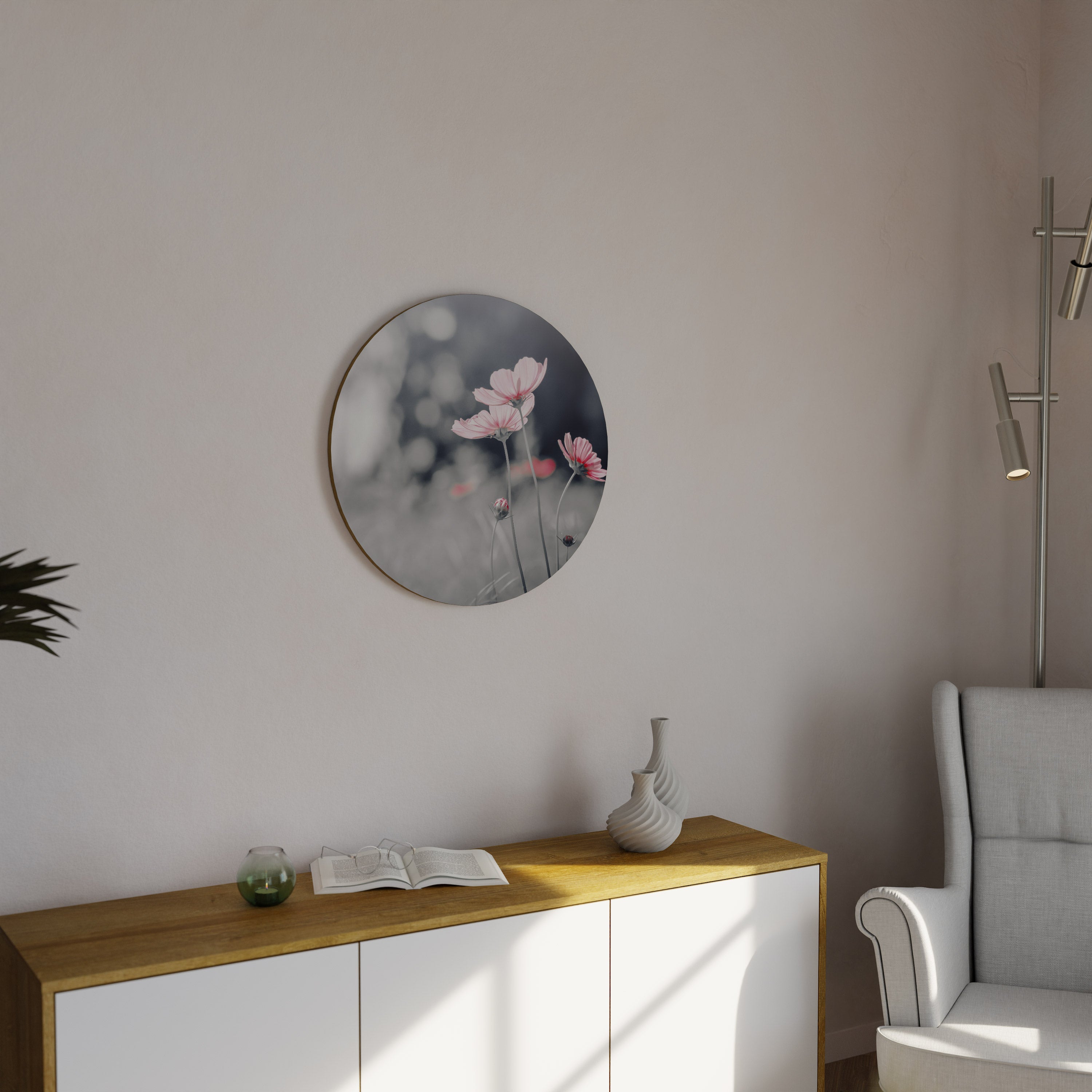 SUBTLE PETAL DANCE Runde Wandkunst