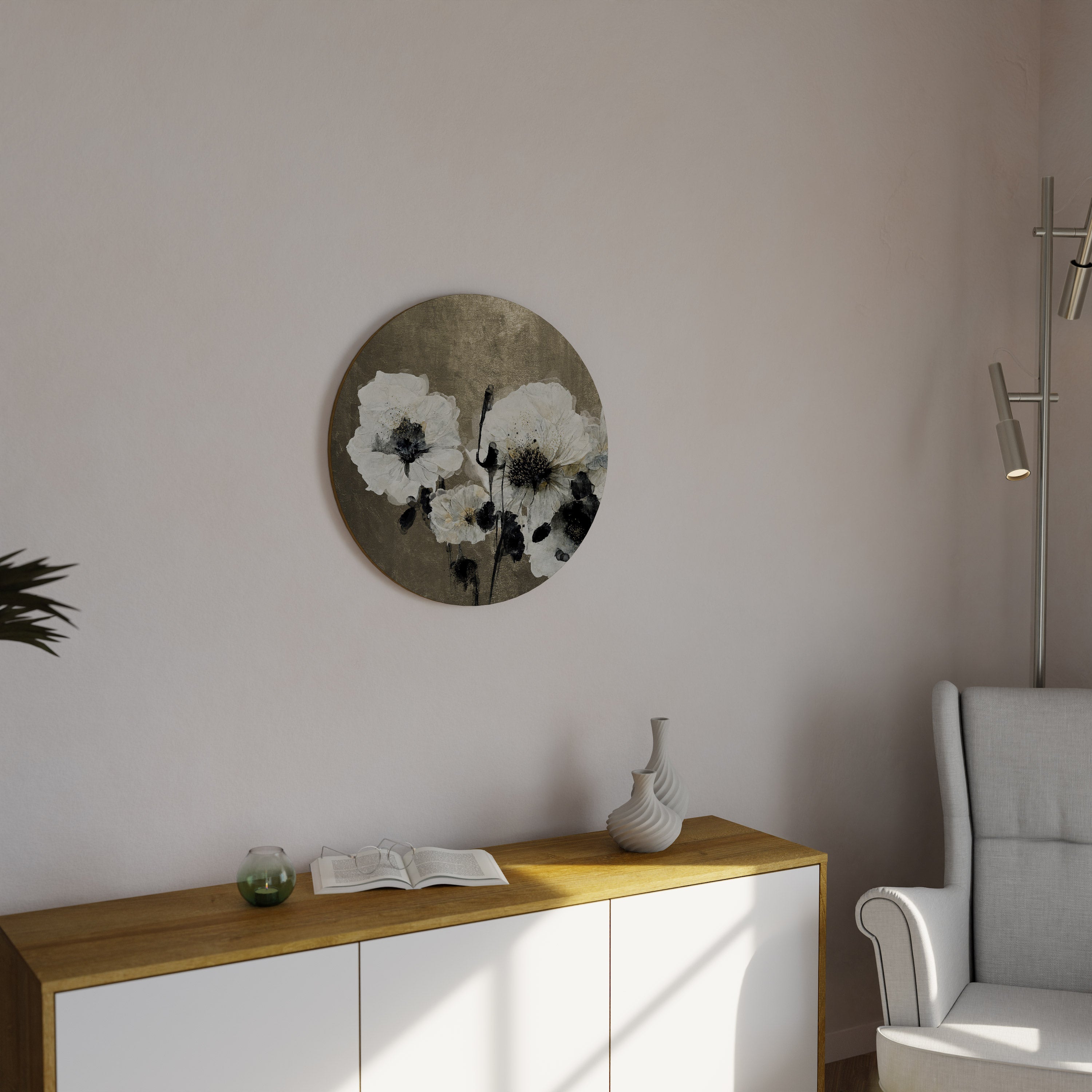 HARMONIE IN WEISS Runde Wandkunst
