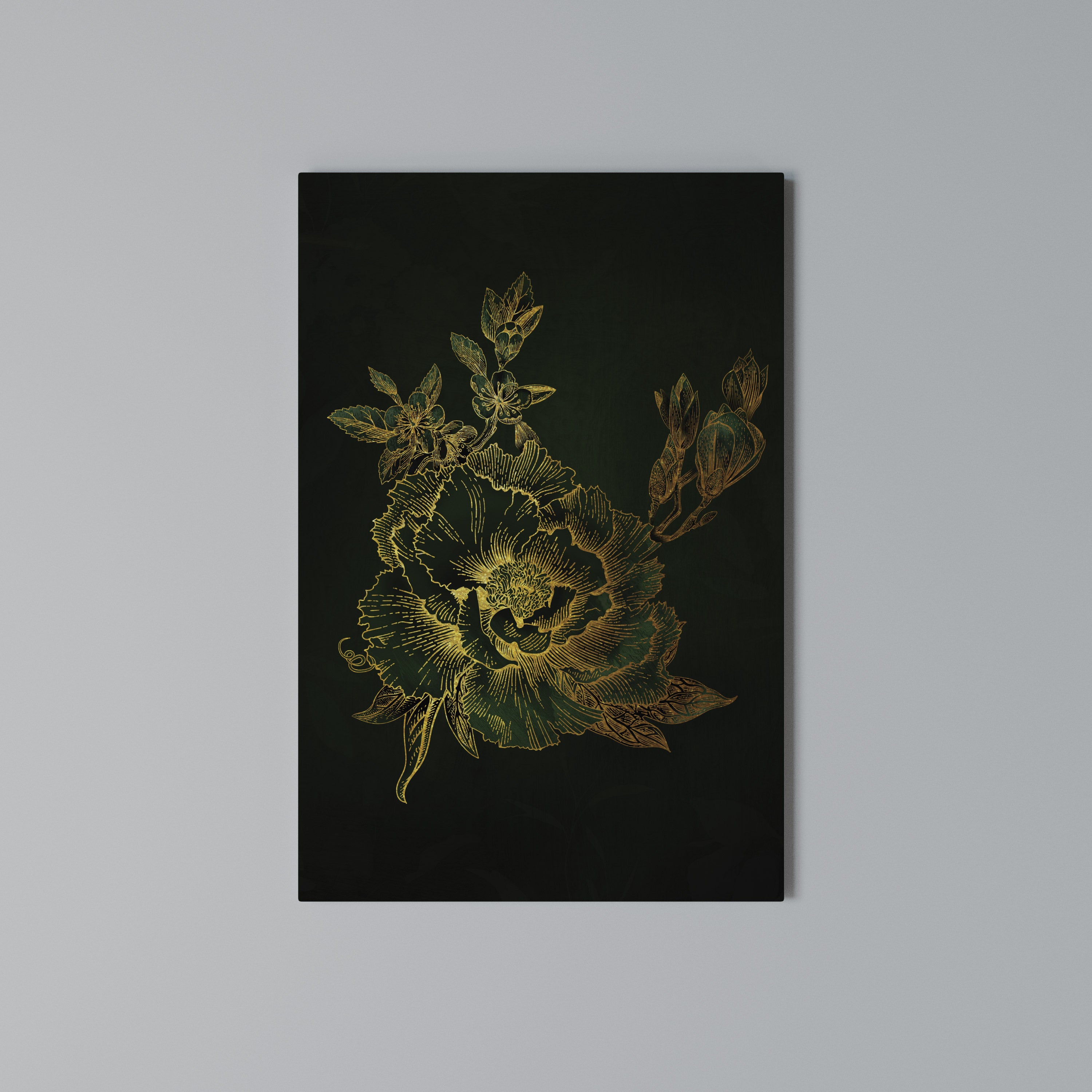 MIDNIGHT FLORAL GLIMMER Vertical Canvas Print
