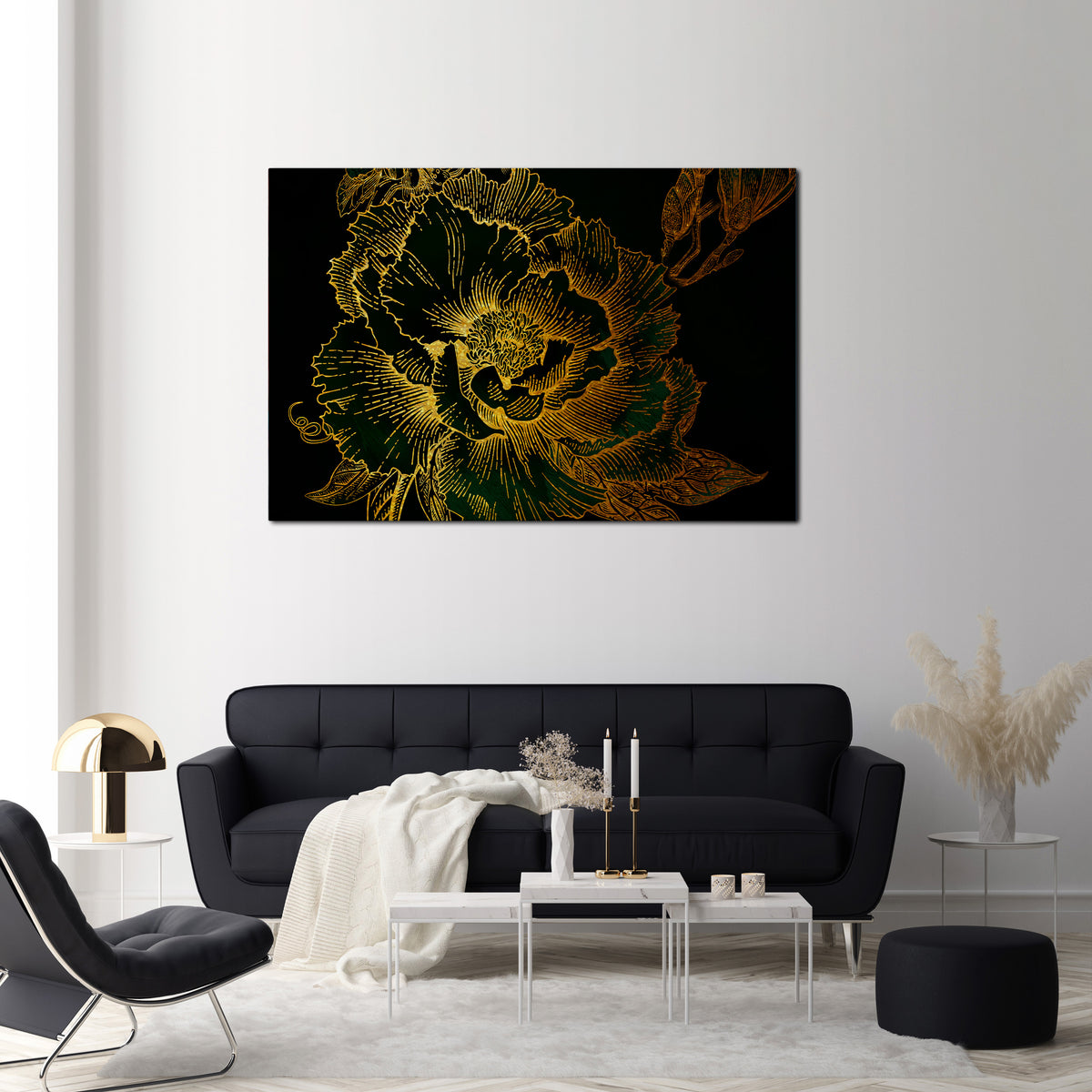 MIDNIGHT FLORAL GLIMMER Horizontal Canvas Print