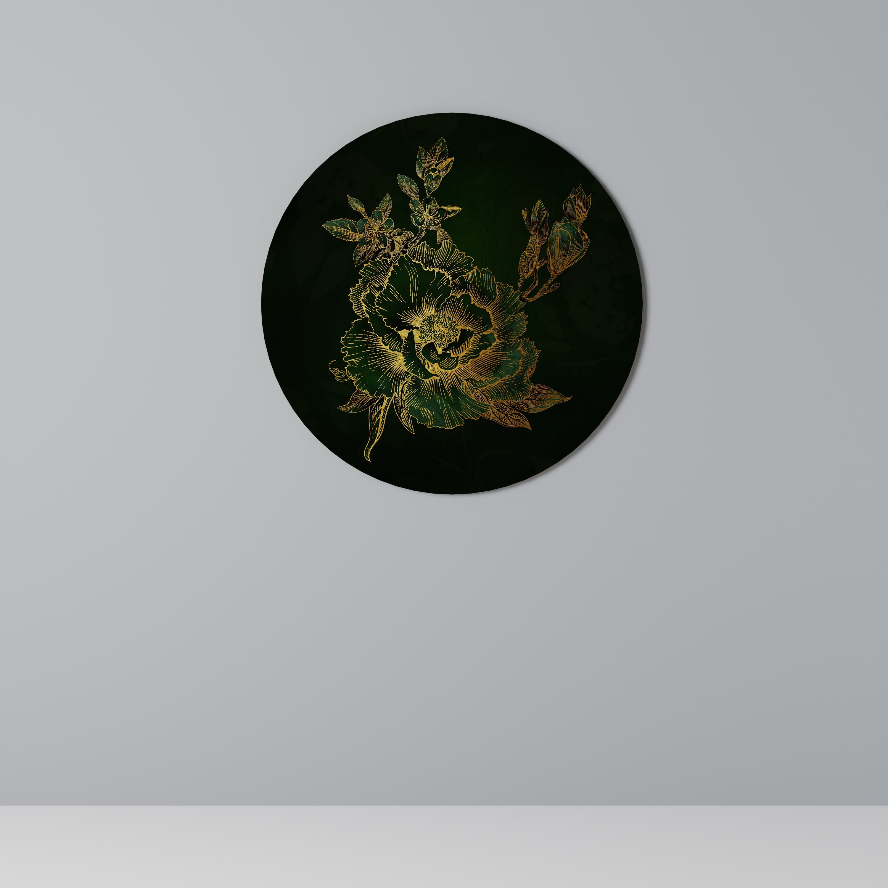 MIDNIGHT FLORAL GLIMMER Runde Wandkunst