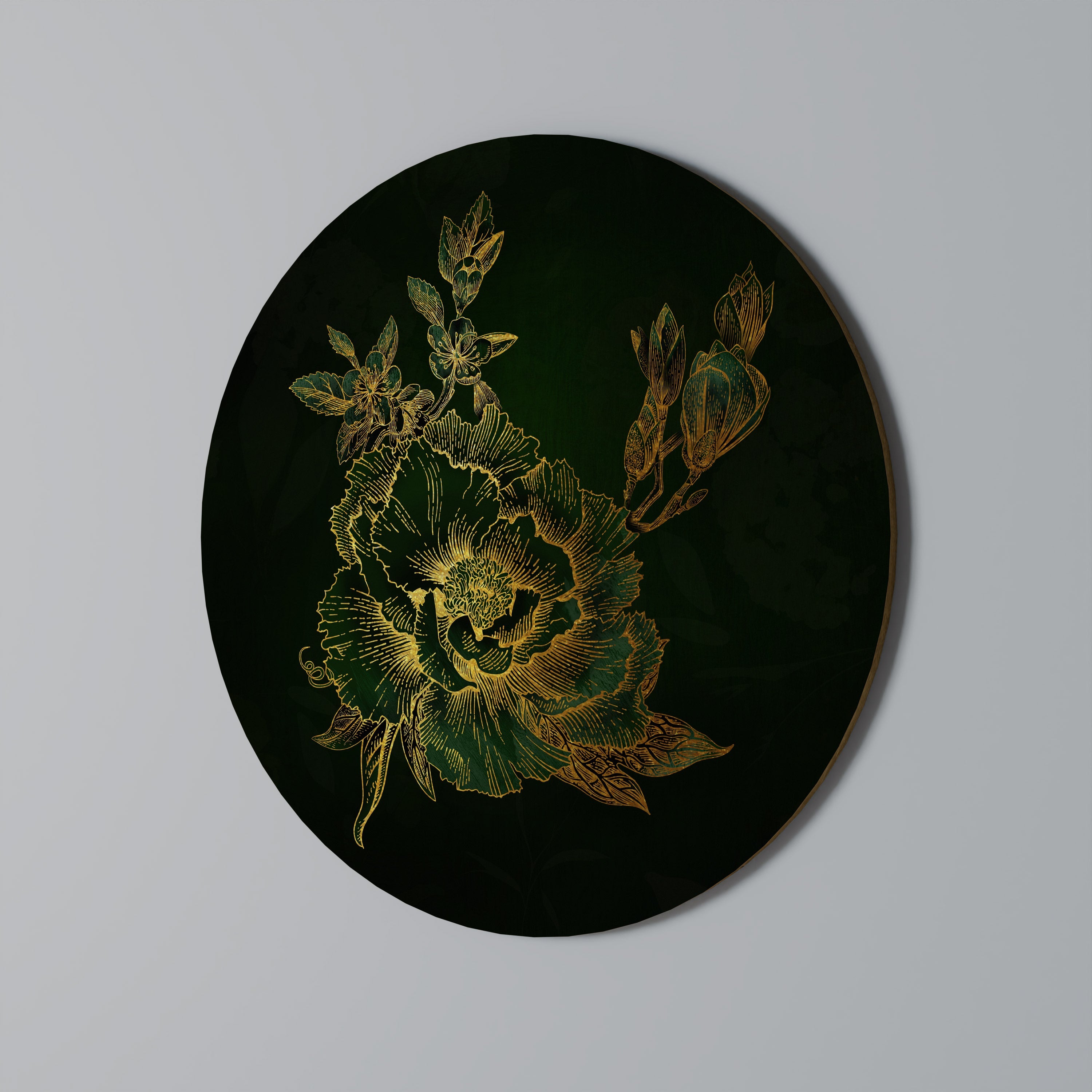 MIDNIGHT FLORAL GLIMMER Runde Wandkunst