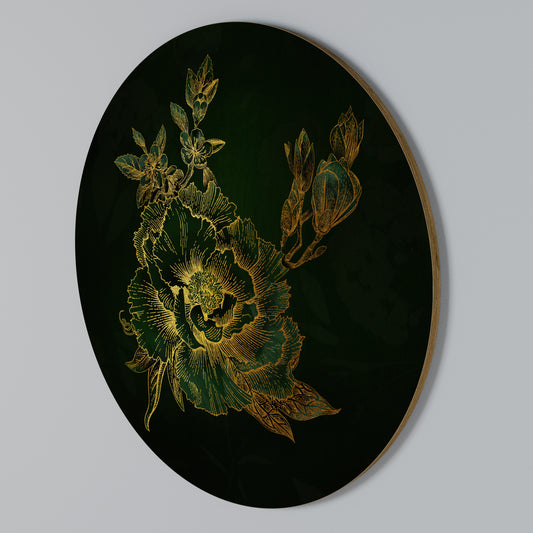 MIDNIGHT FLORAL GLIMMER Rundes Wandbild