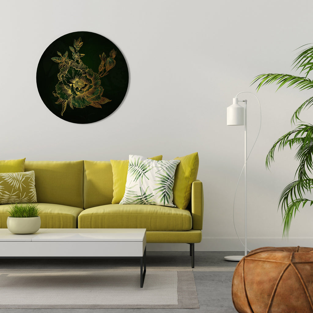 MIDNIGHT FLORAL GLIMMER Runde Wandkunst
