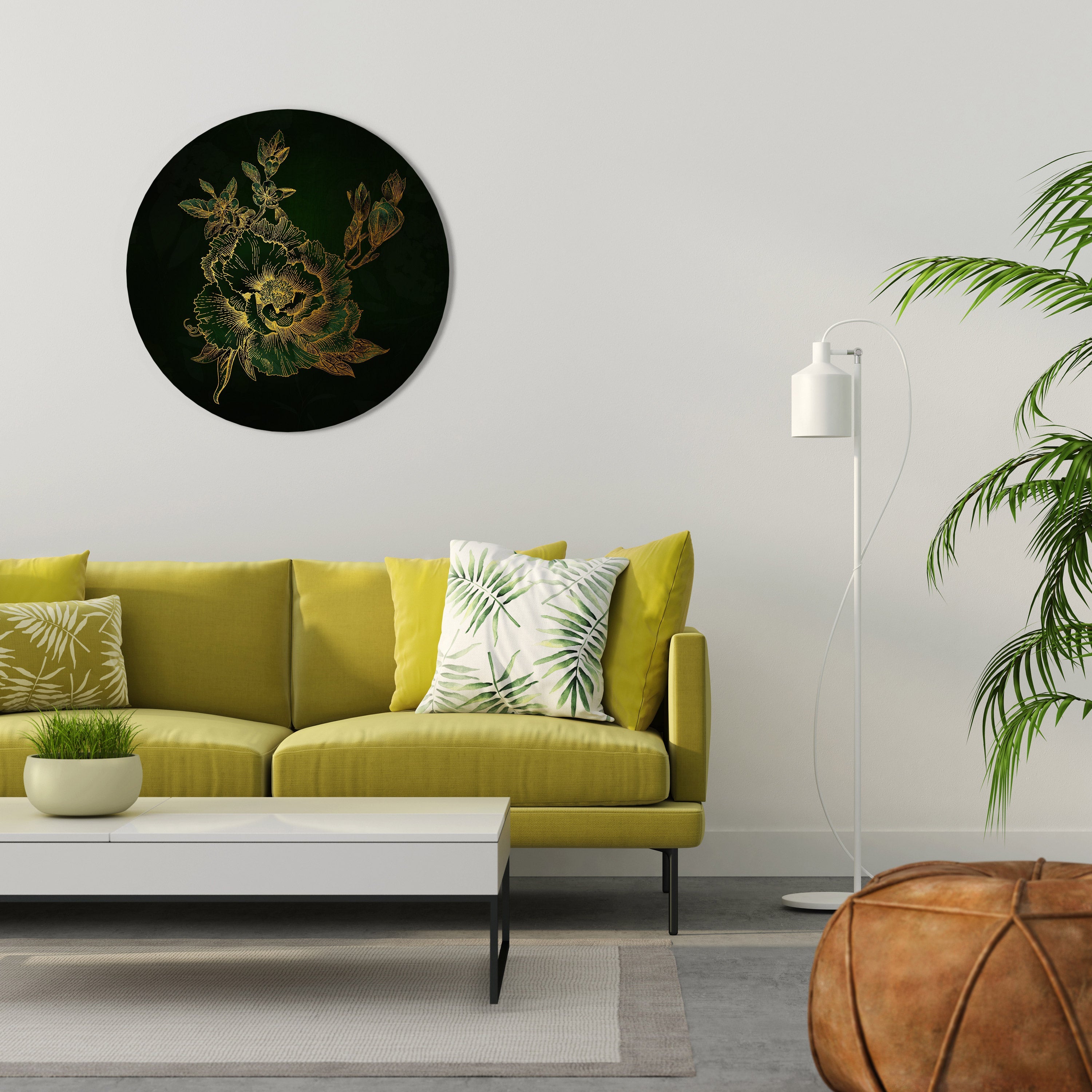 MIDNIGHT FLORAL GLIMMER Runde Wandkunst