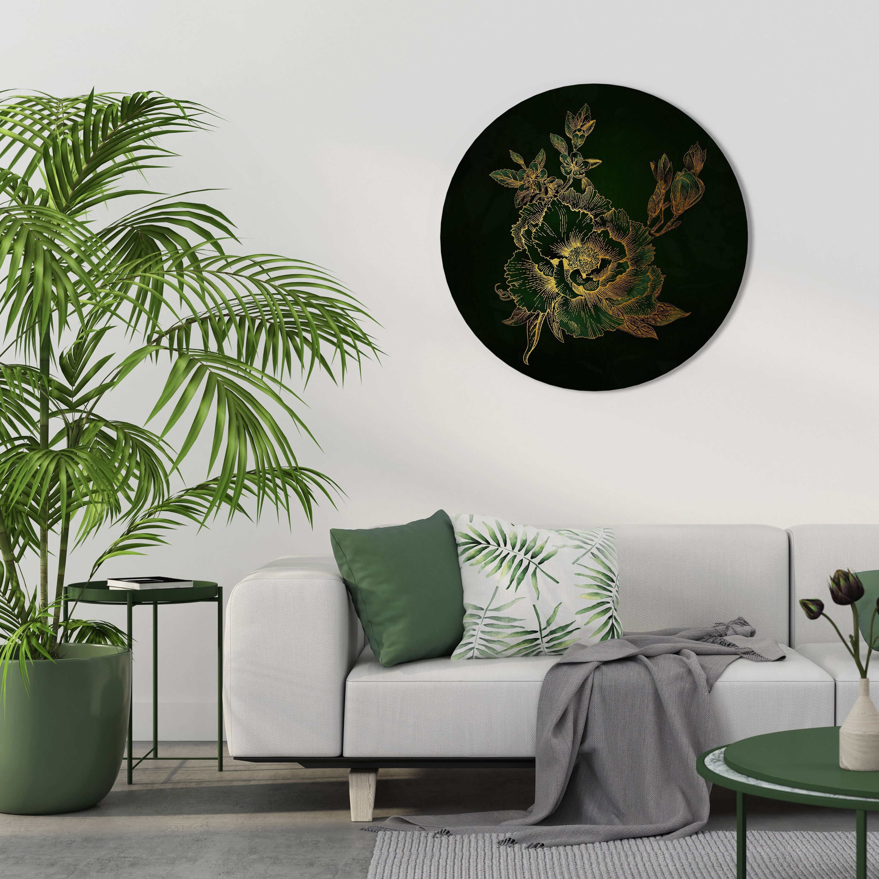 MIDNIGHT FLORAL GLIMMER Runde Wandkunst