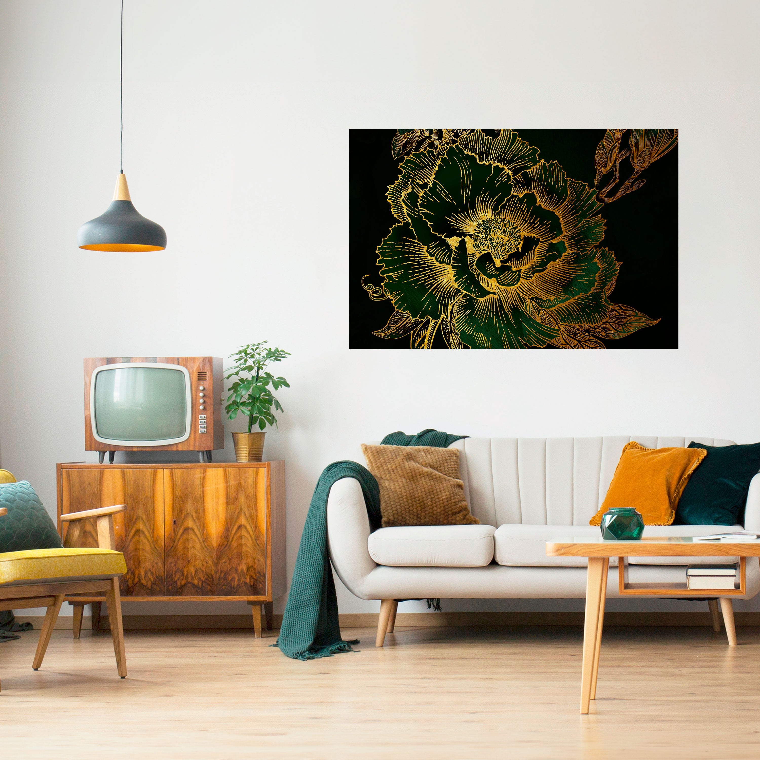 MIDNIGHT FLORAL GLIMMER Horizontales Poster zum Abziehen und Aufkleben