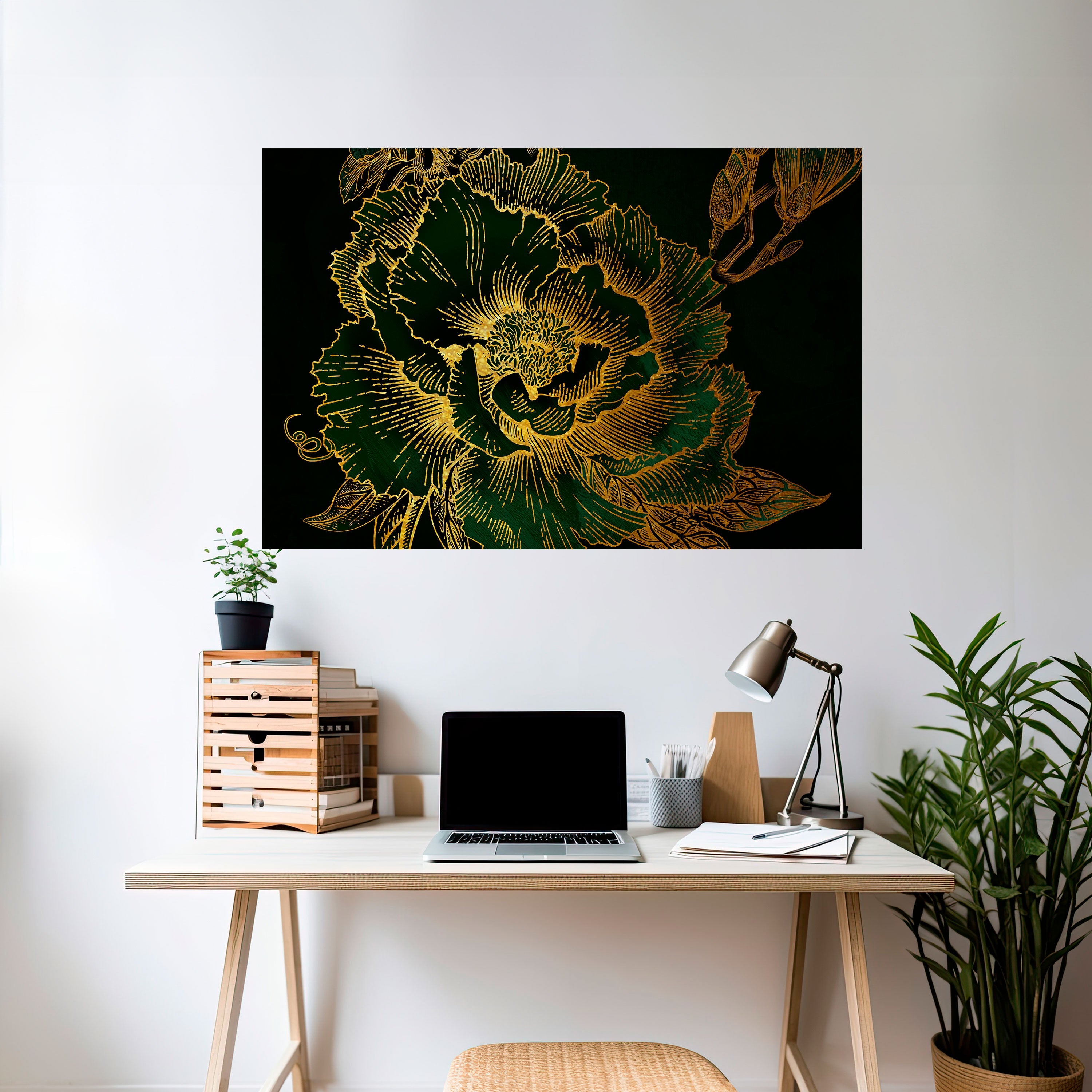 MIDNIGHT FLORAL GLIMMER Horizontales Poster zum Abziehen und Aufkleben