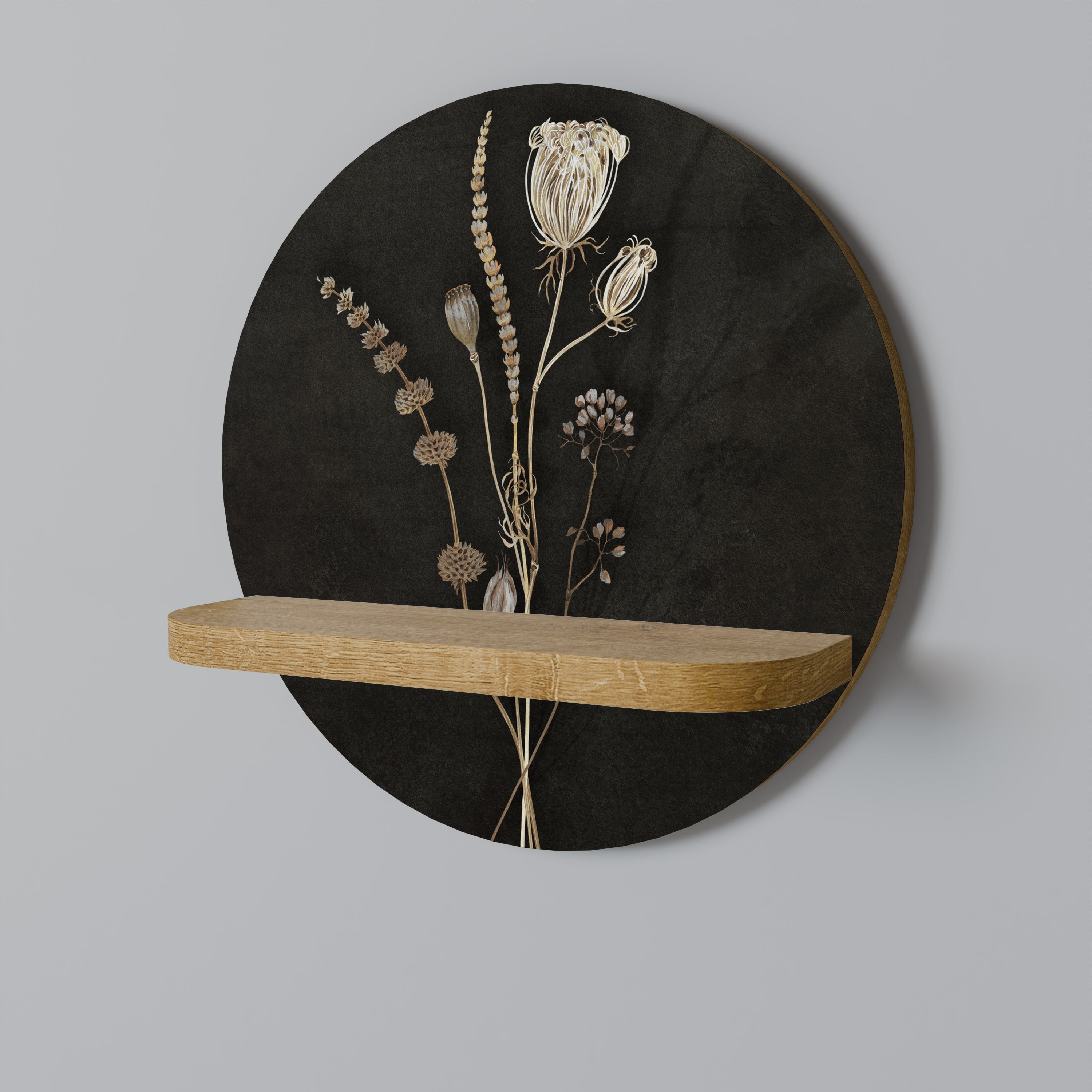 MEADOW ART. Rundes Kunstregal in Eichenoptik
