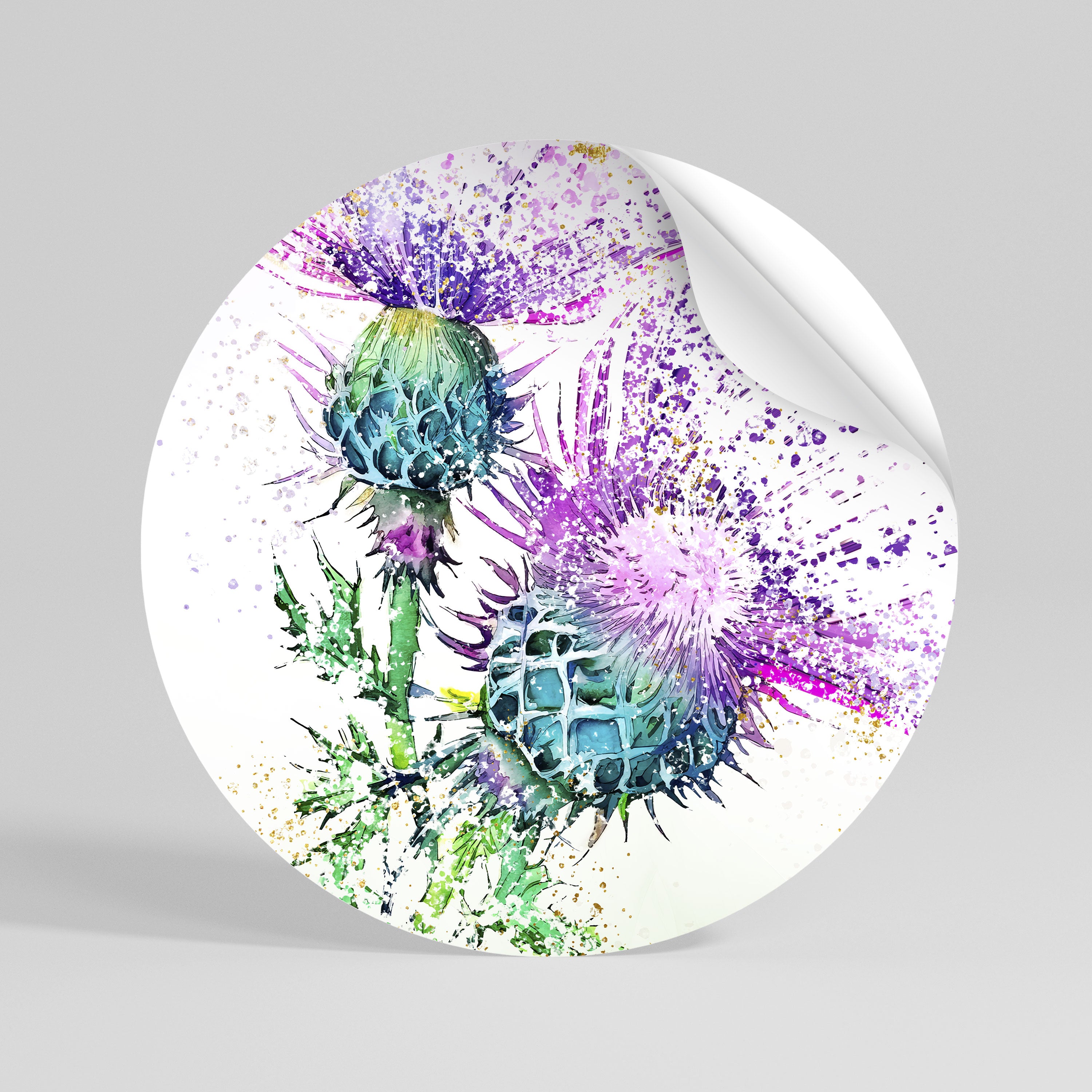 COLORFUL THISTLE DANCE Peel and Stick Round Sticker