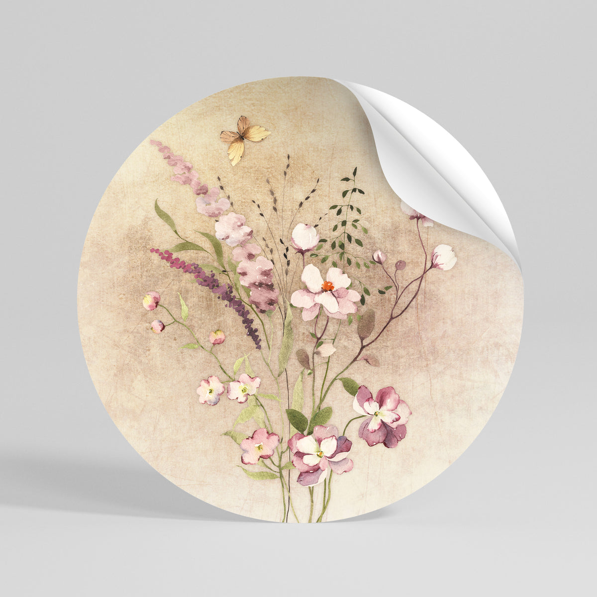 FLOWERED REVERIE Runder Wandsticker zum Abziehen und Aufkleben