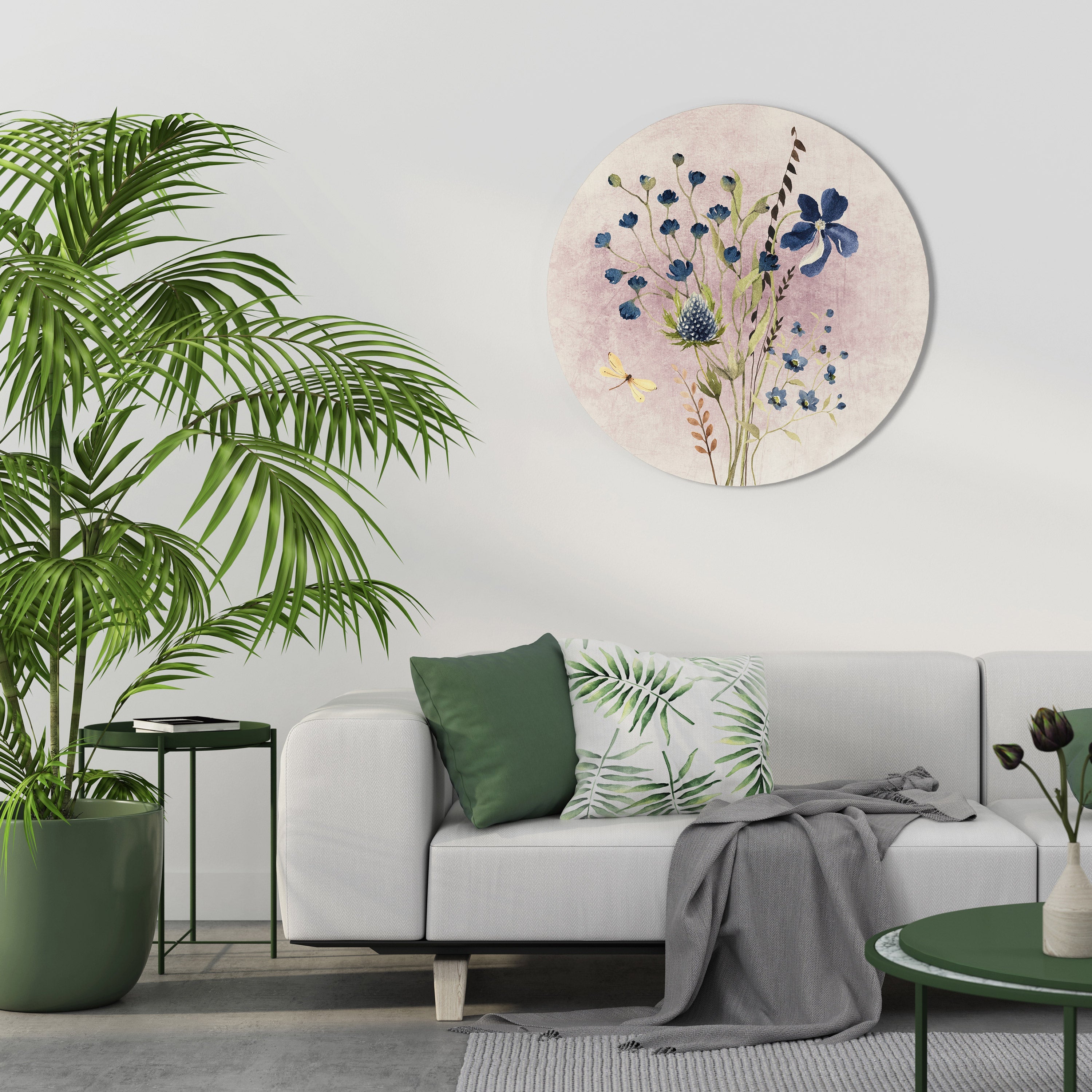 Runde Wandkunst „Cornflower Reverie“