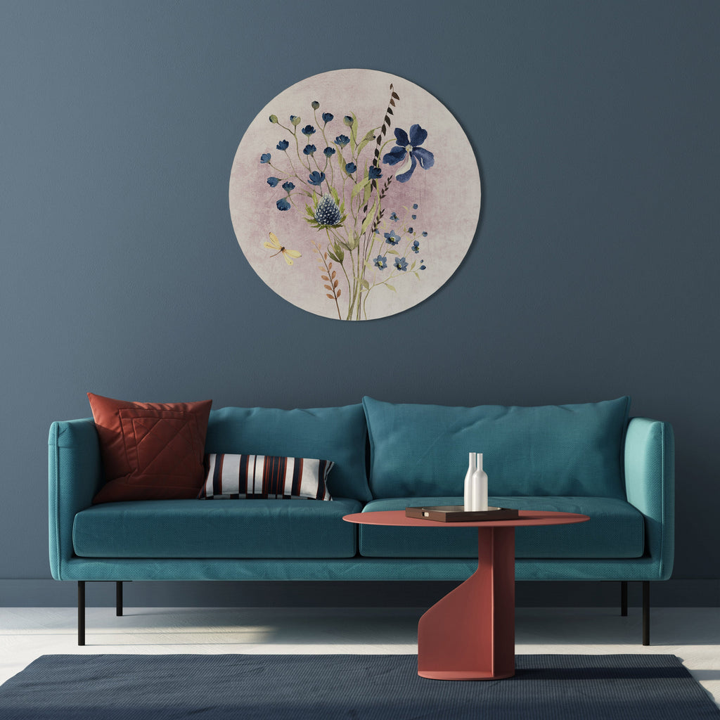 Runde Wandkunst „Cornflower Reverie“