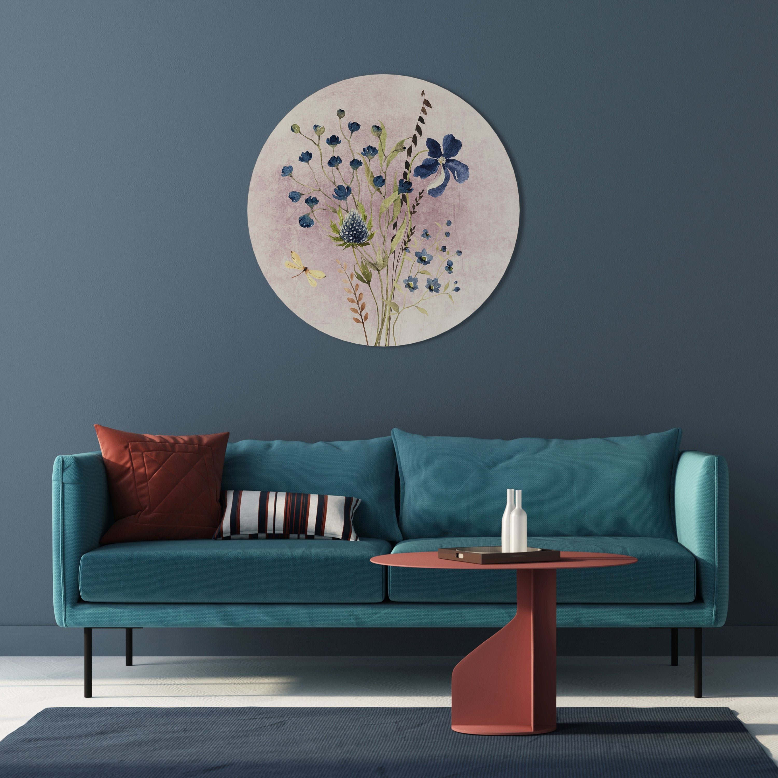 Runde Wandkunst „Cornflower Reverie“
