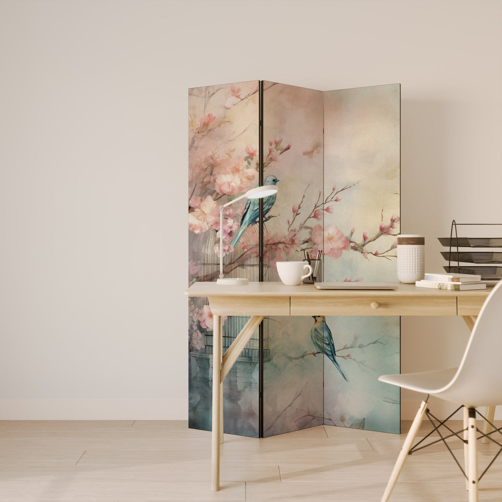 CHERRY BIRDSONG Dekorativer 3-teiliger Raumteiler