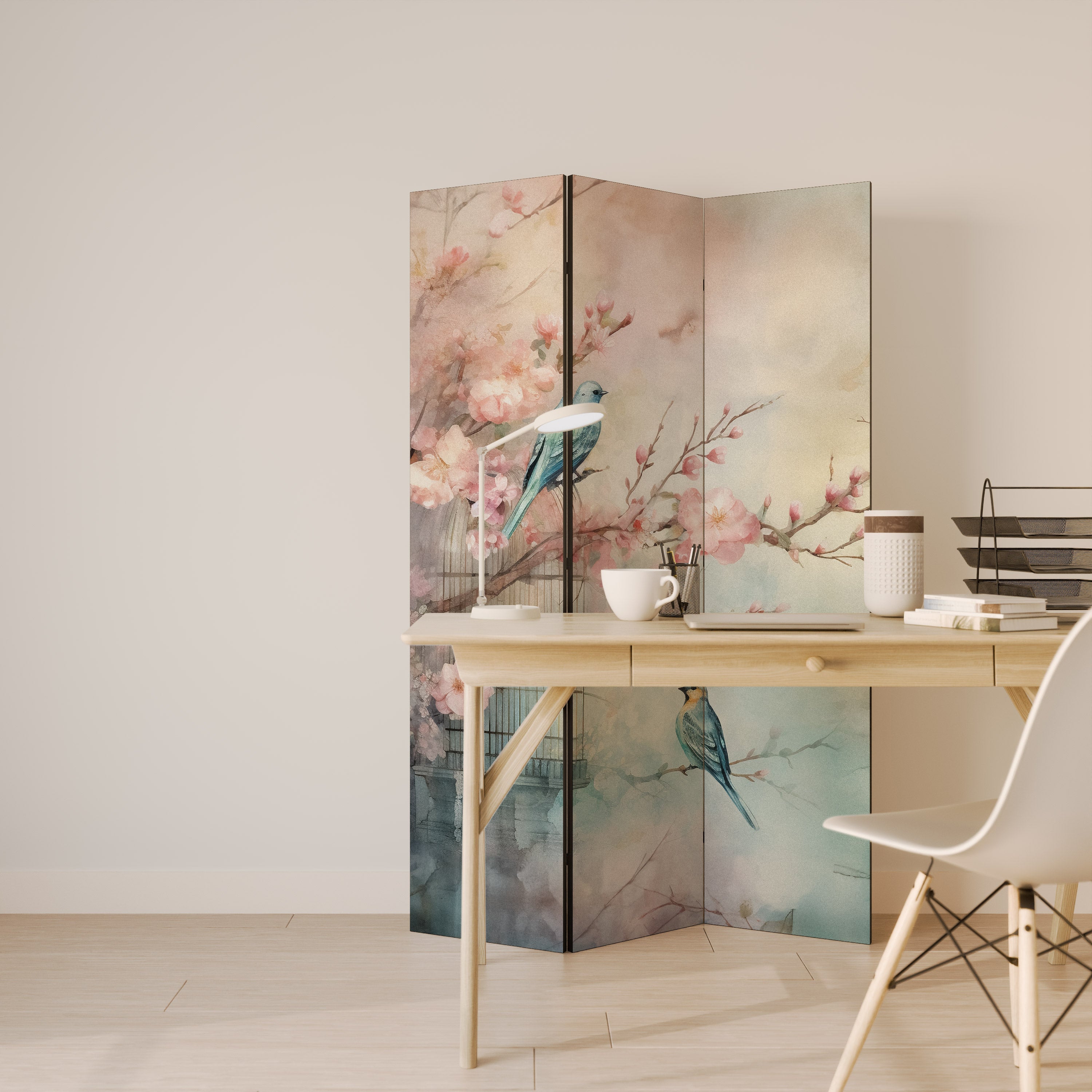 CHERRY BIRDSONG Dekorativer 3-teiliger Raumteiler