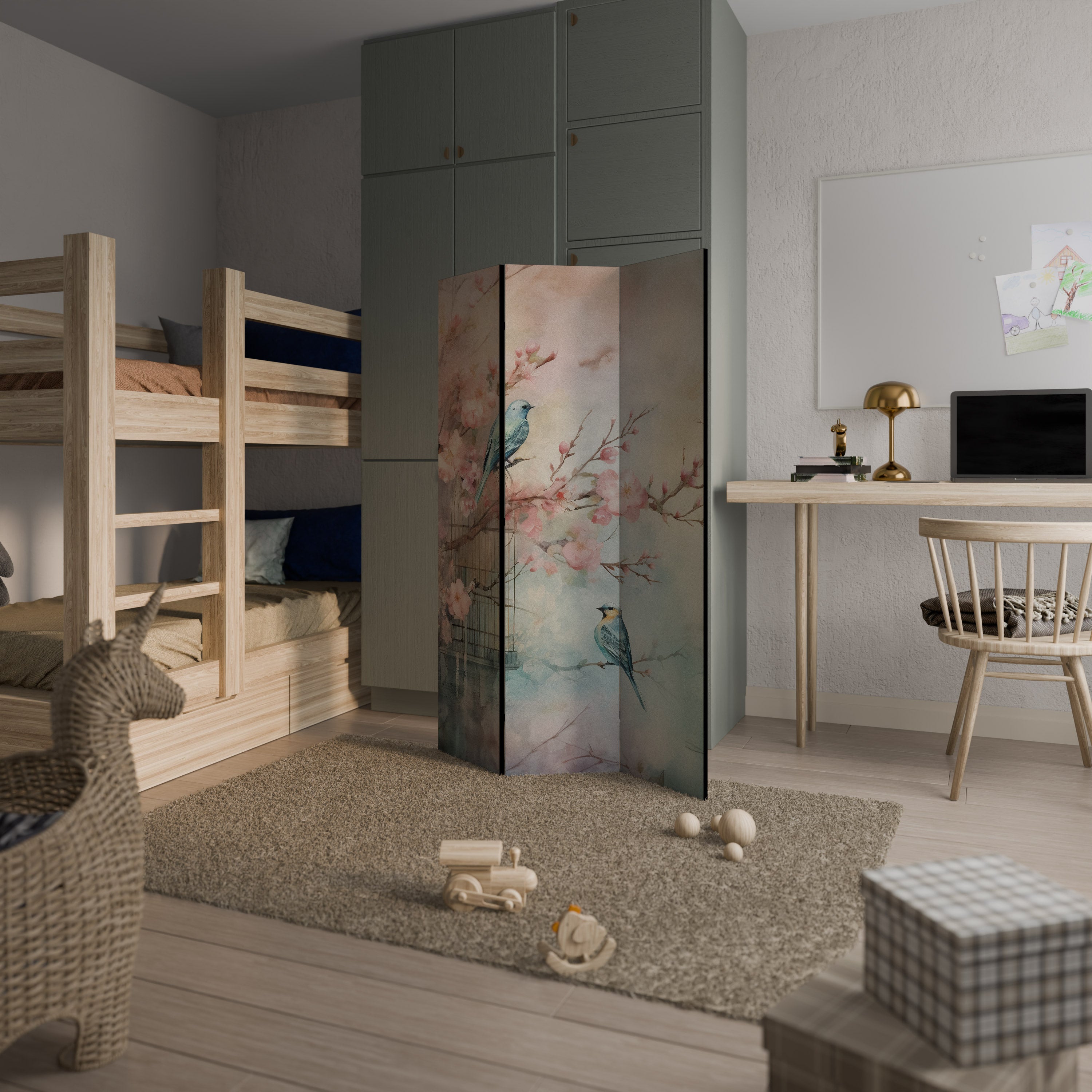 CHERRY BIRDSONG 3-teiliger Paravent