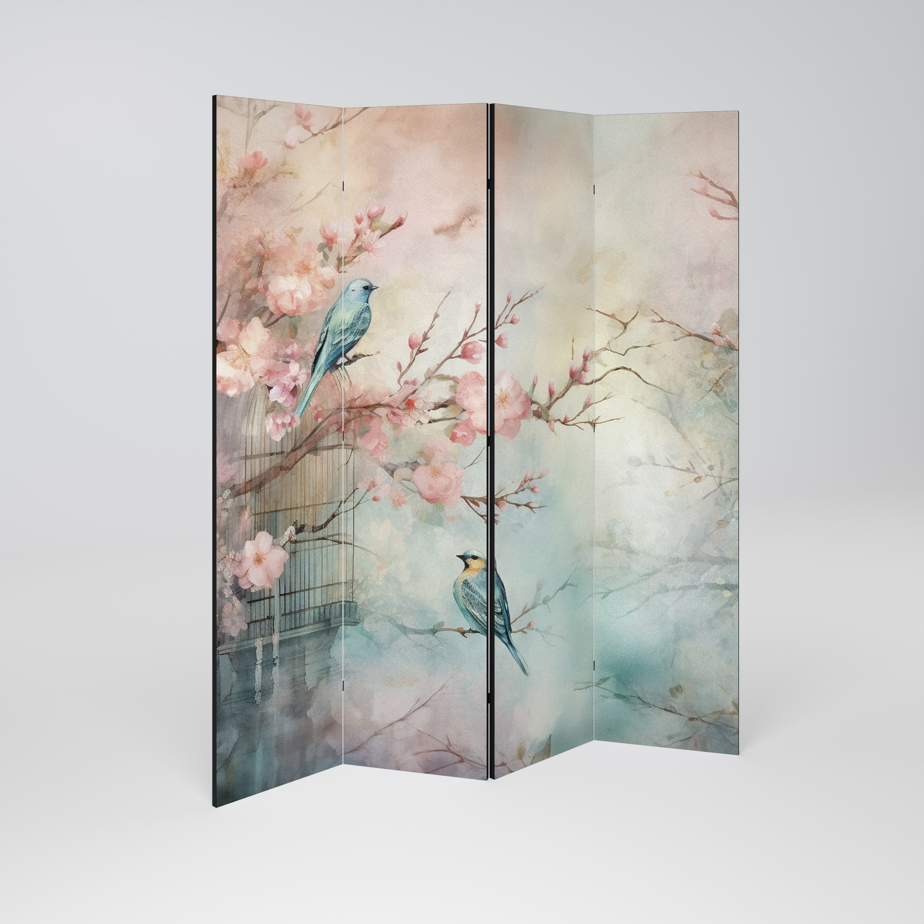 CHERRY BIRDSONG Dekorativer 4-teiliger Raumteiler