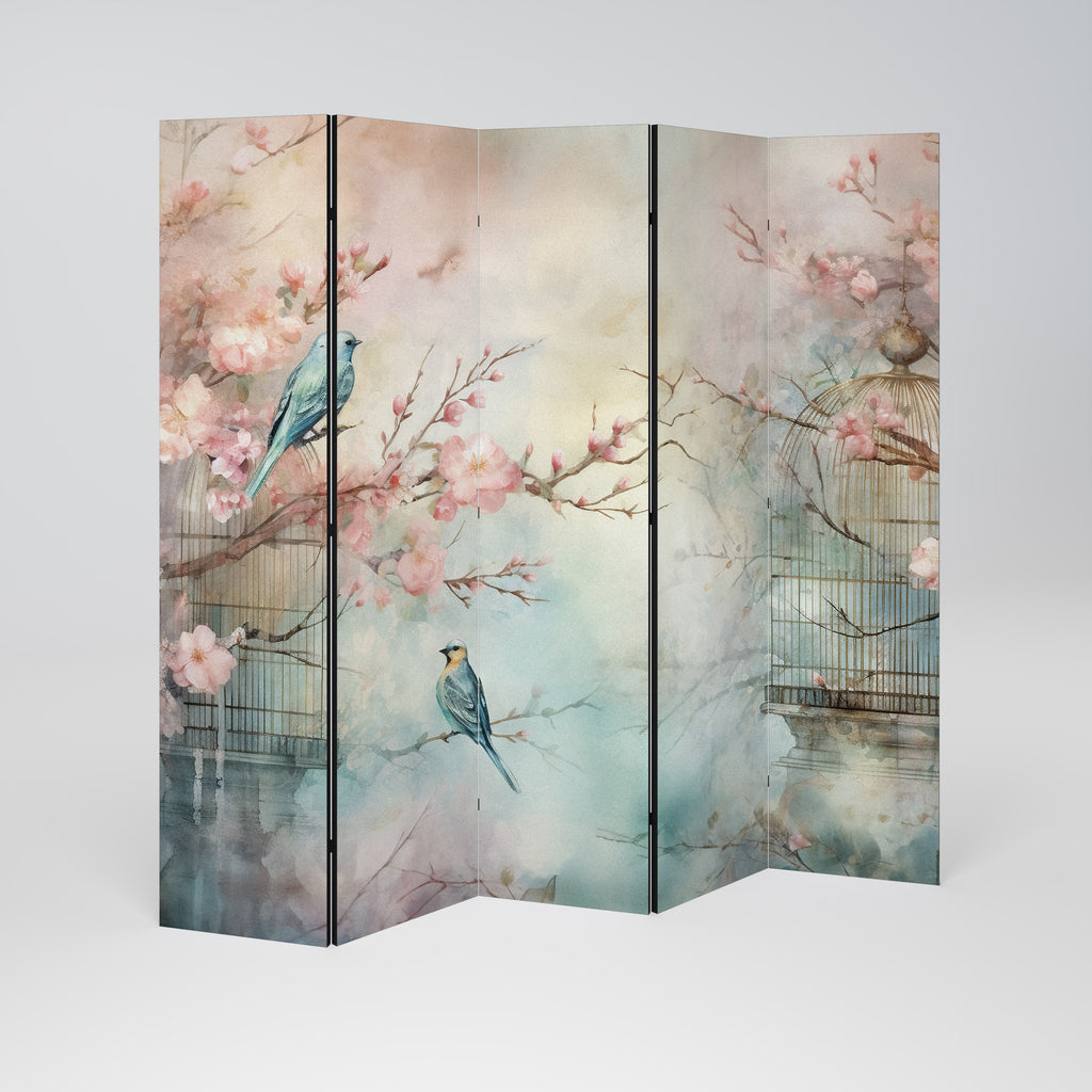 CHERRY BIRDSONG Dekorativer 5-teiliger Raumteiler