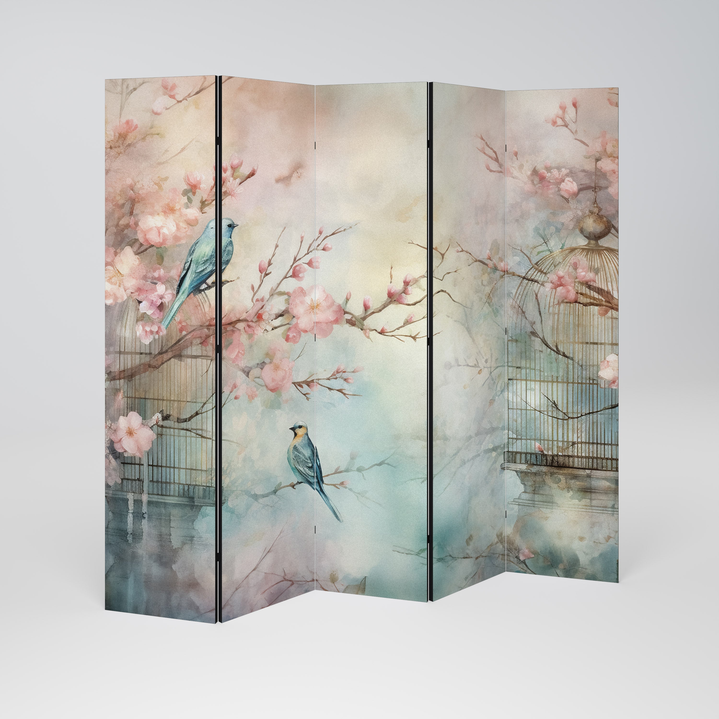 CHERRY BIRDSONG Dekorativer 5-teiliger Raumteiler