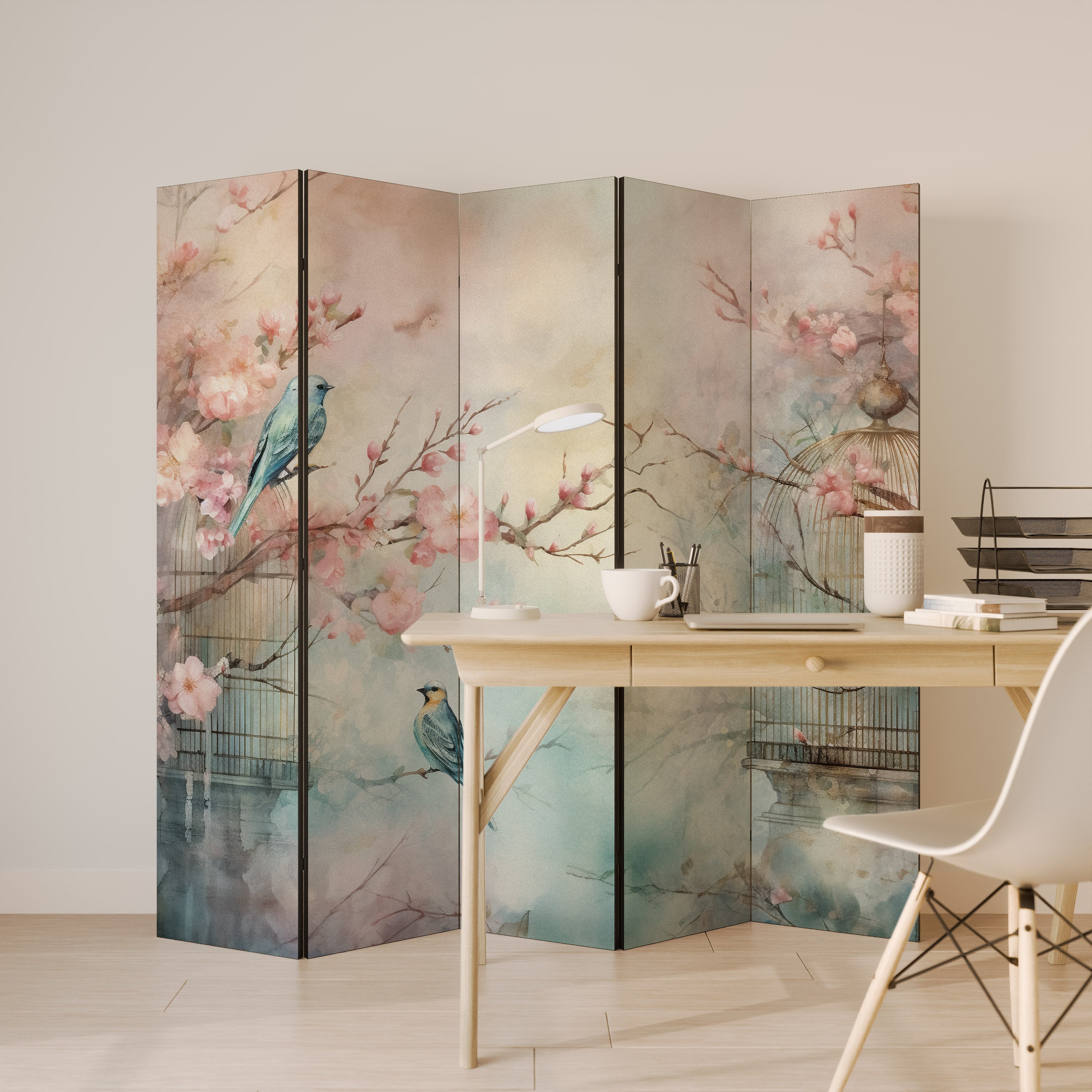 CHERRY BIRDSONG Dekorativer 5-teiliger Raumteiler