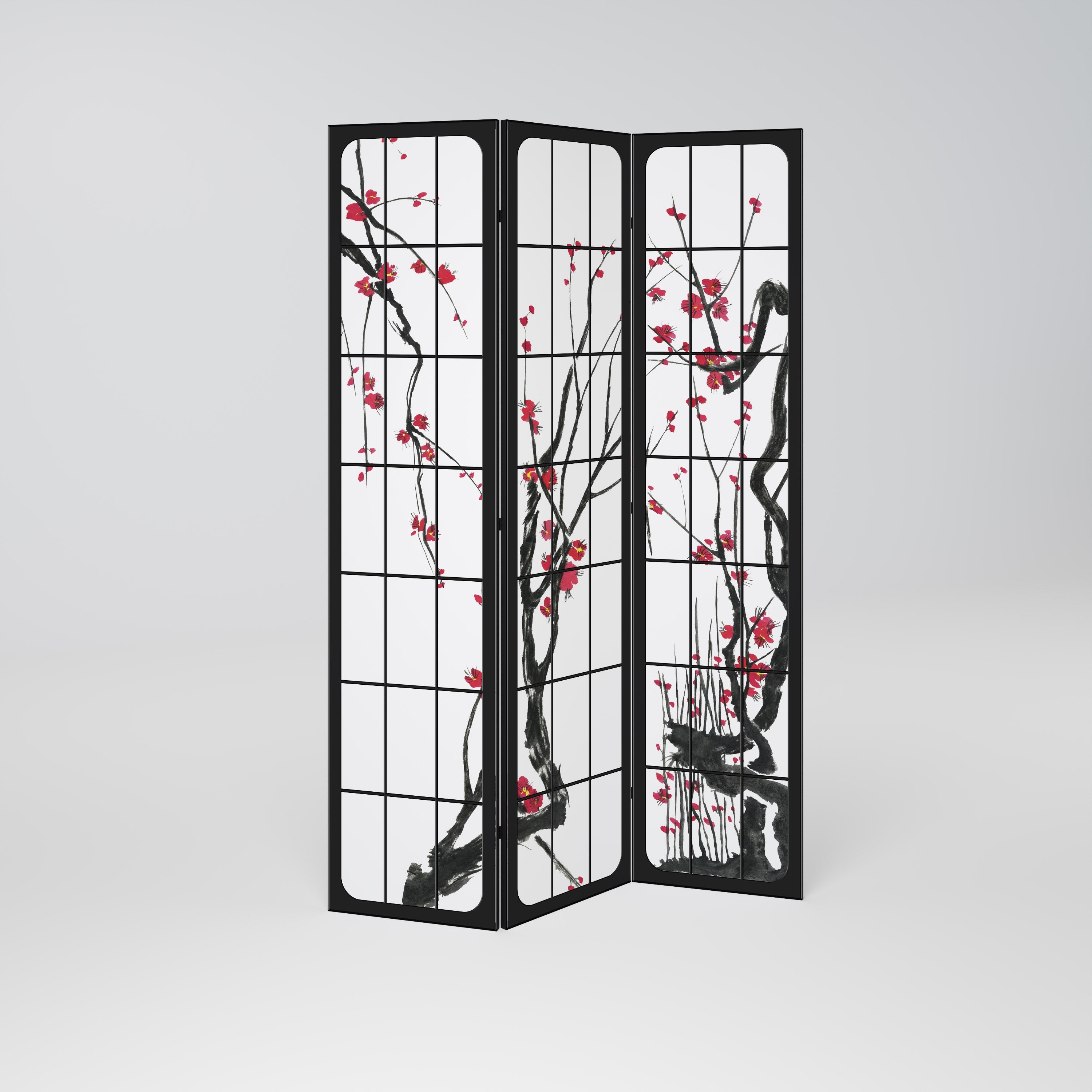 Dekorativer 3-teiliger Raumteiler JAPANESE BLOSSOMS