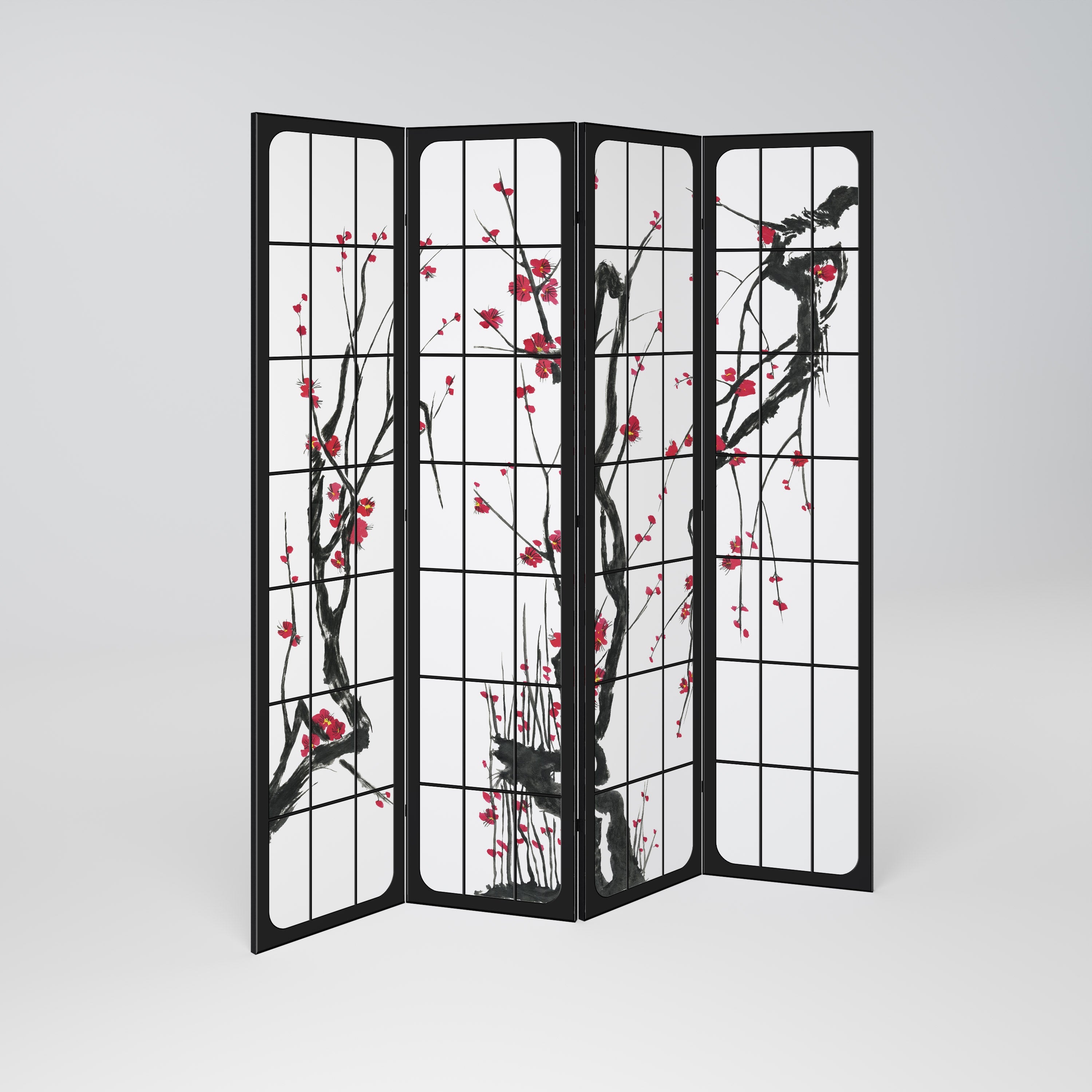 Dekorativer 4-teiliger Raumteiler JAPANESE BLOSSOMS