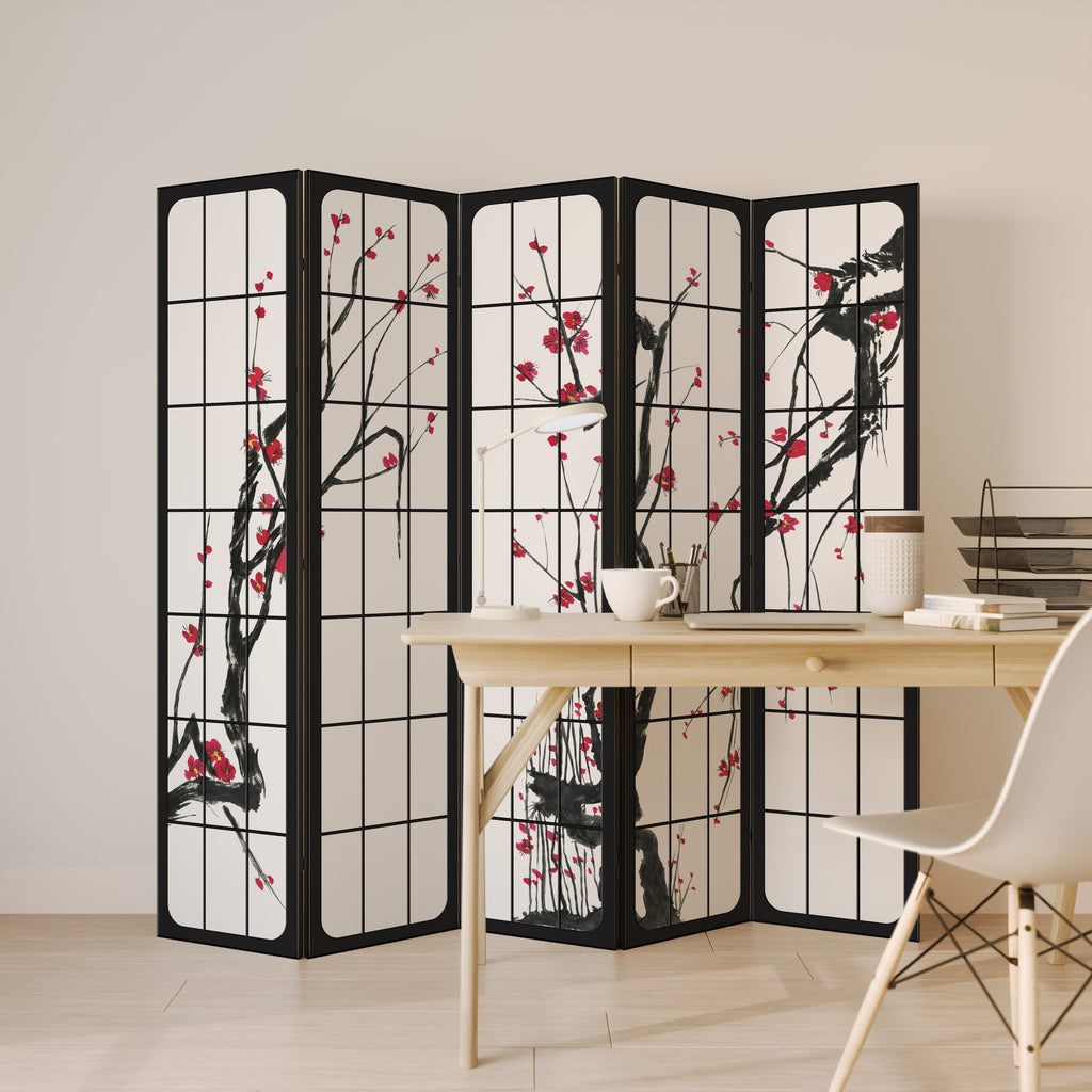 Dekorativer 5-teiliger Raumteiler JAPANESE BLOSSOMS