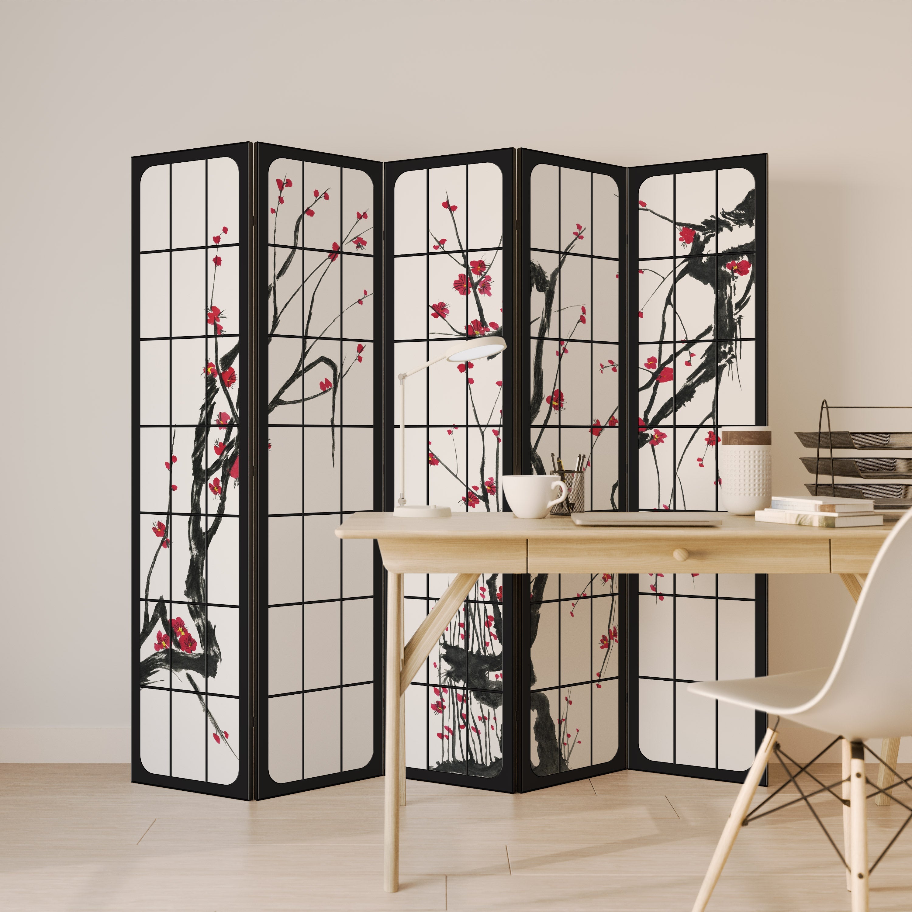Dekorativer 5-teiliger Raumteiler JAPANESE BLOSSOMS
