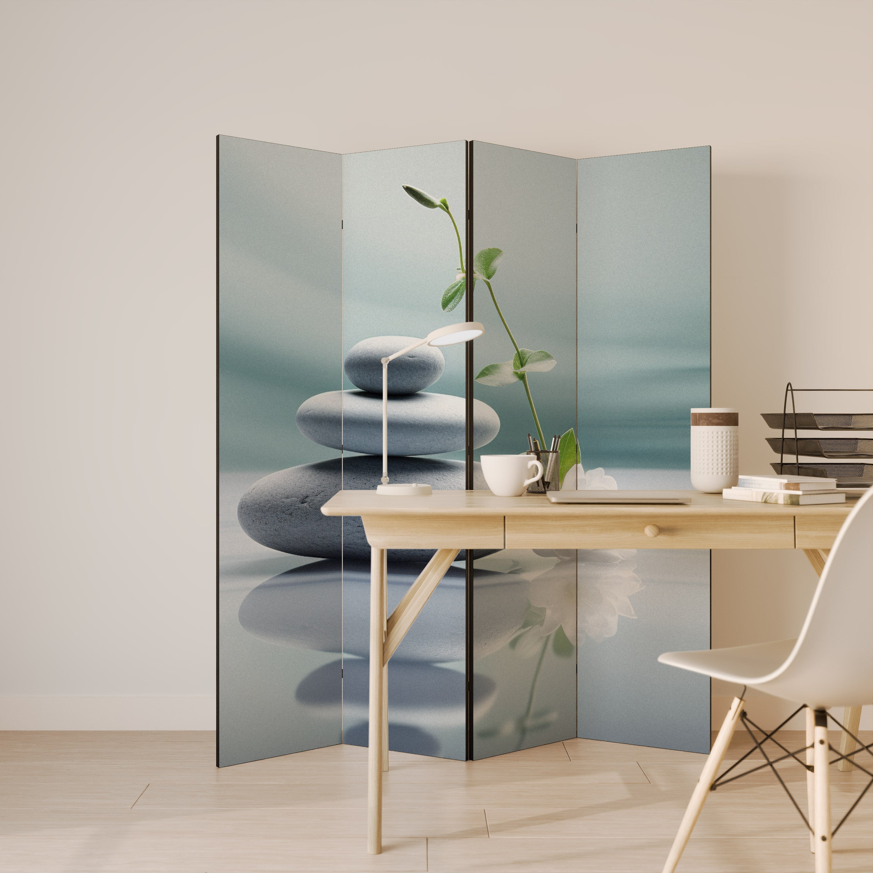 TRANQUIL STONE BALANCE Dekorativer 4-teiliger Raumteiler