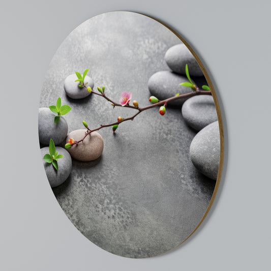 STONES AND BLOSSOMS Rundes Wandbild