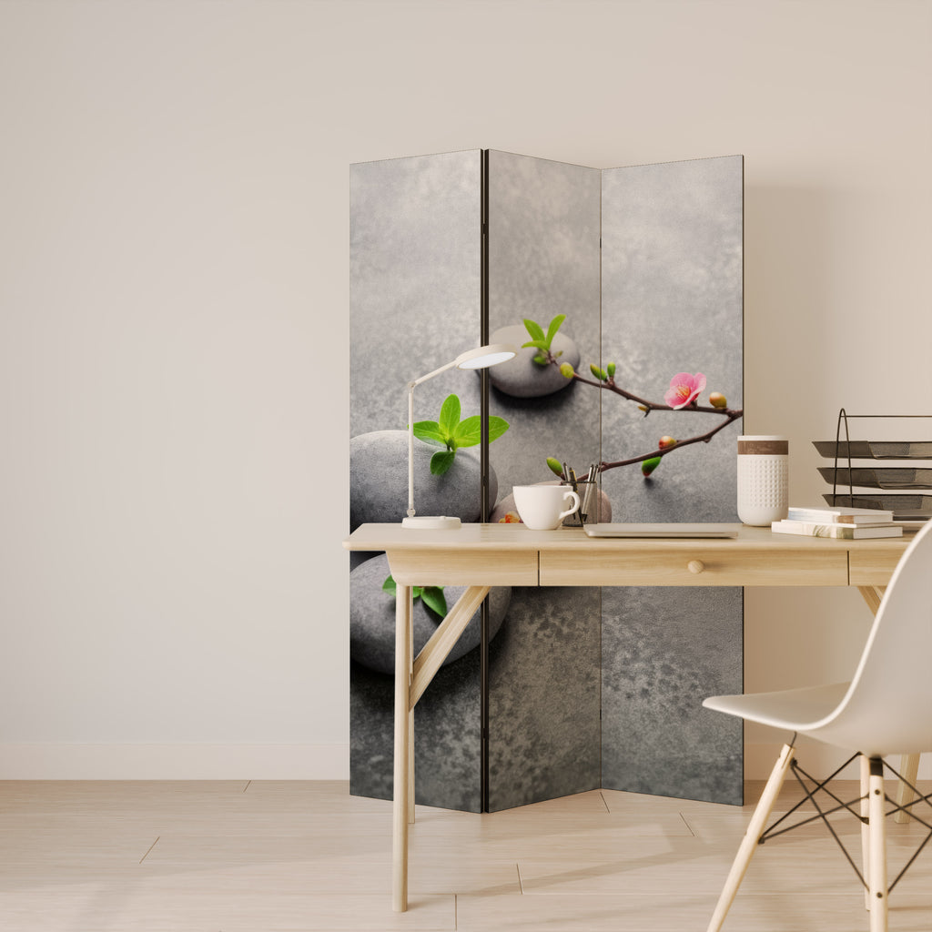STONES AND BLOSSOMS 3-Panel Room Divider