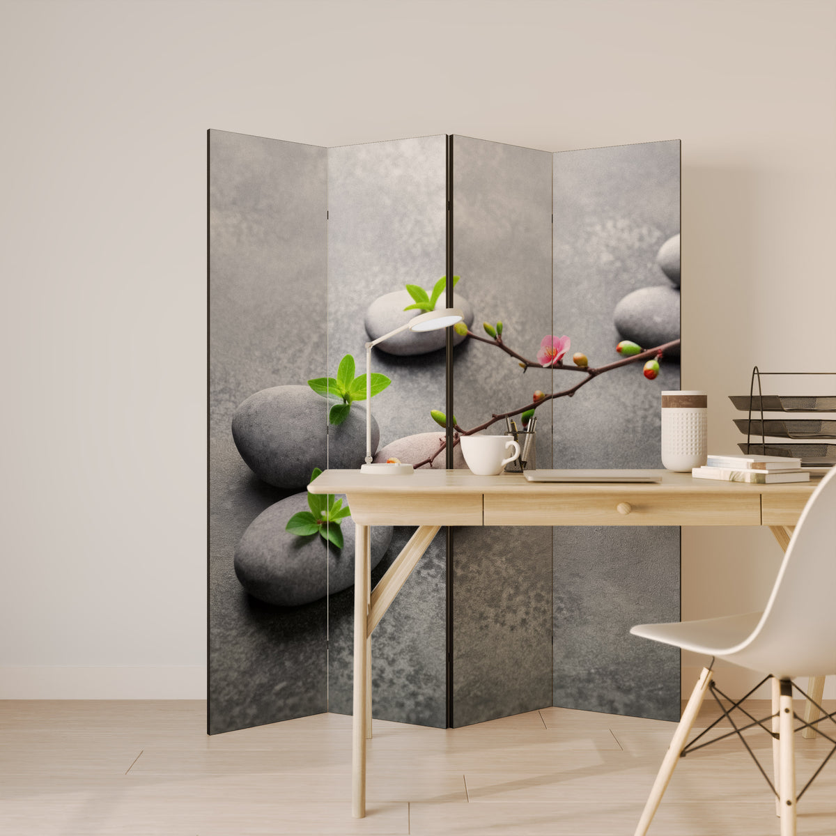 STONES AND BLOSSOMS 4-teiliger Paravent