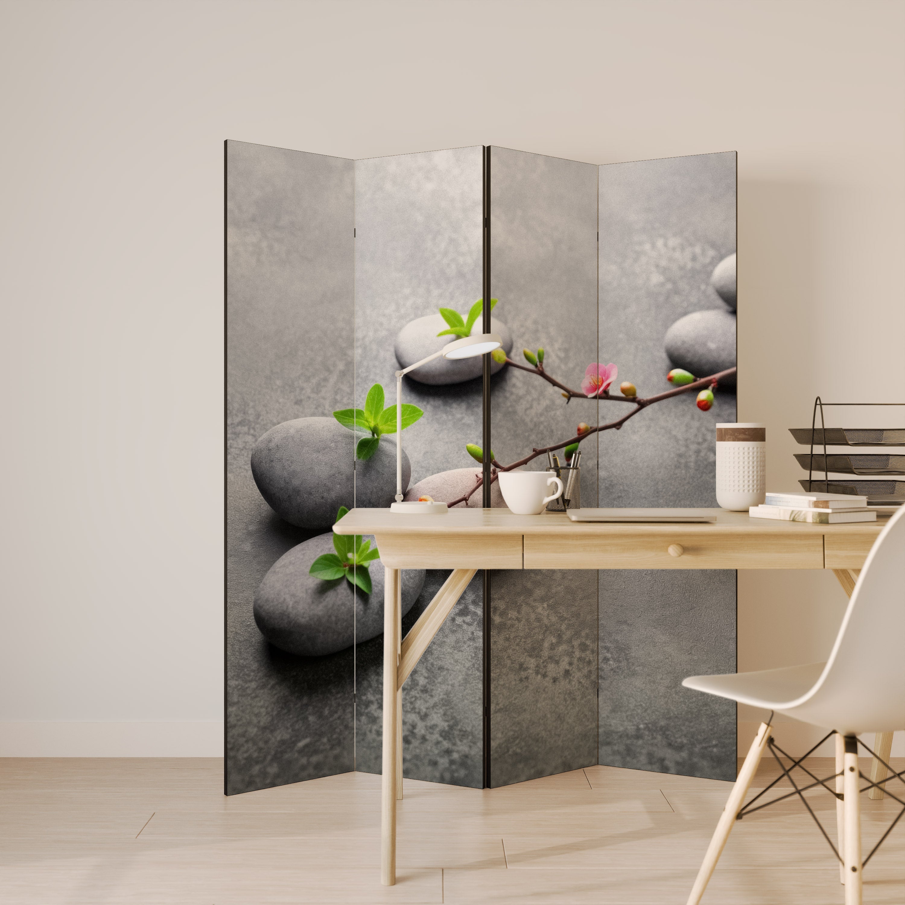 STONES AND BLOSSOMS Dekorativer 4-teiliger Raumteiler