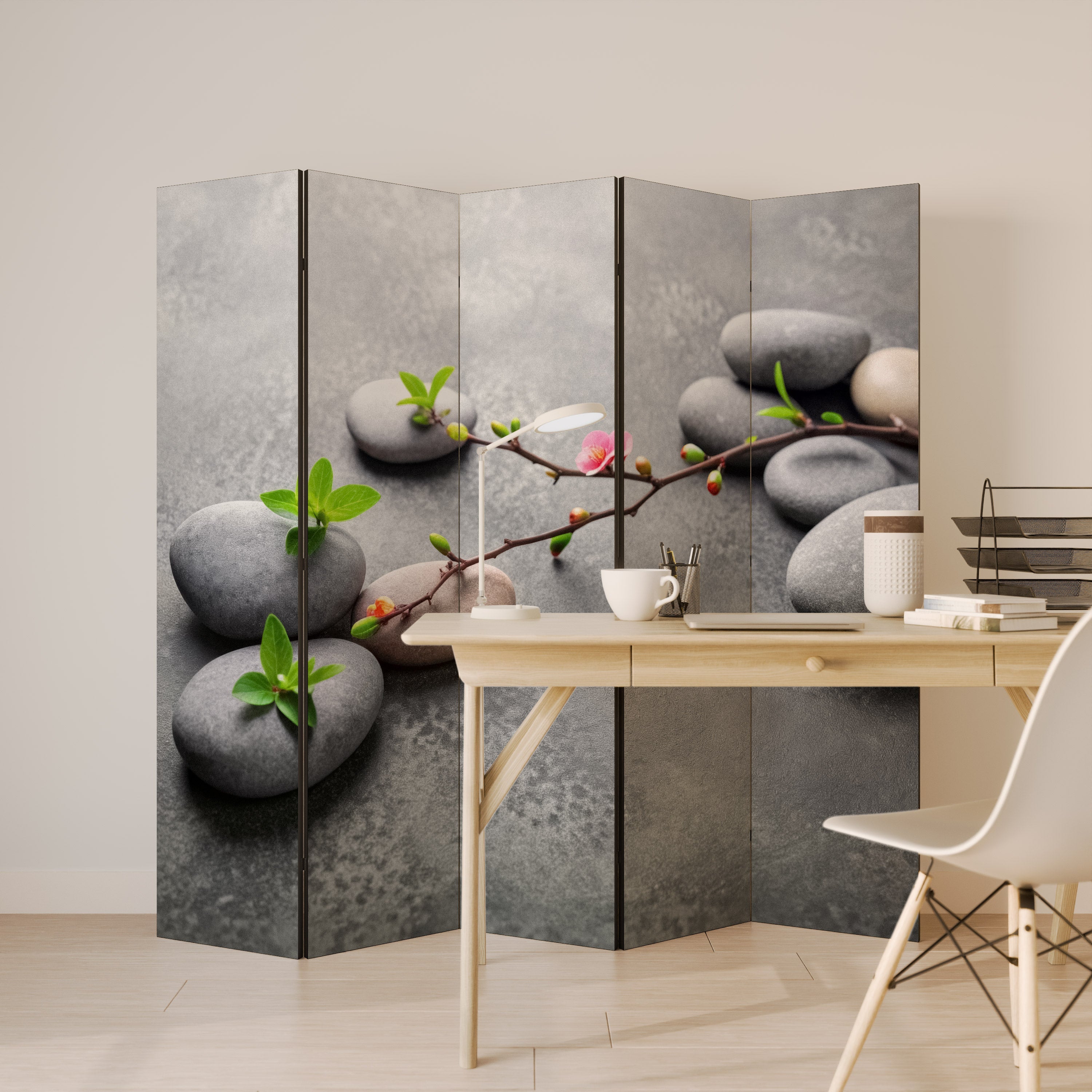 STONES AND BLOSSOMS Dekorativer 5-teiliger Raumteiler