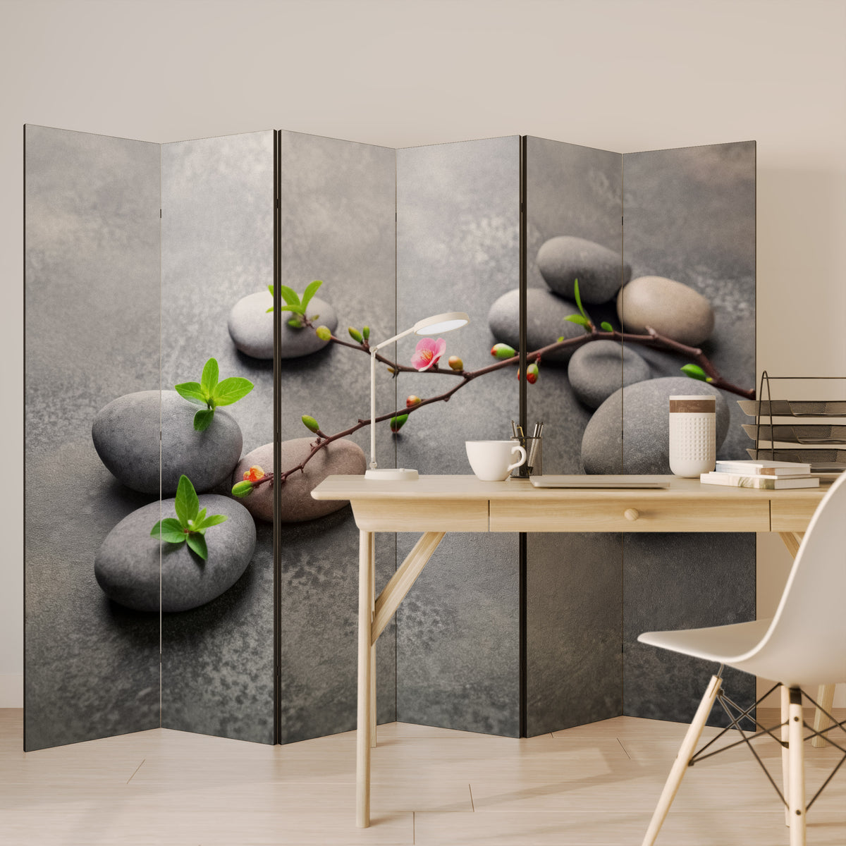 STONES AND BLOSSOMS 6-teiliger Paravent