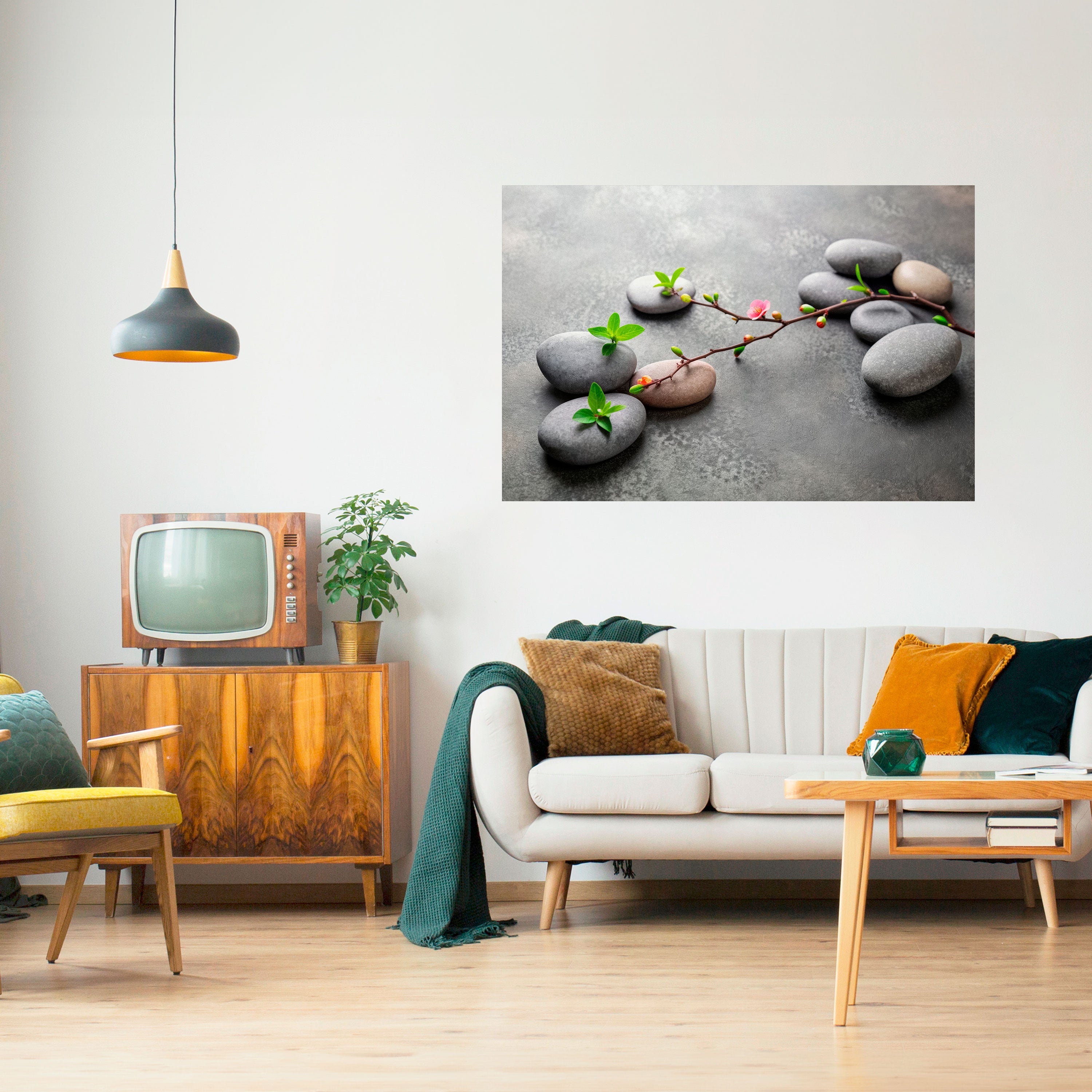 Horizontales Poster „Steinen und Blüten“ zum Abziehen und Aufkleben