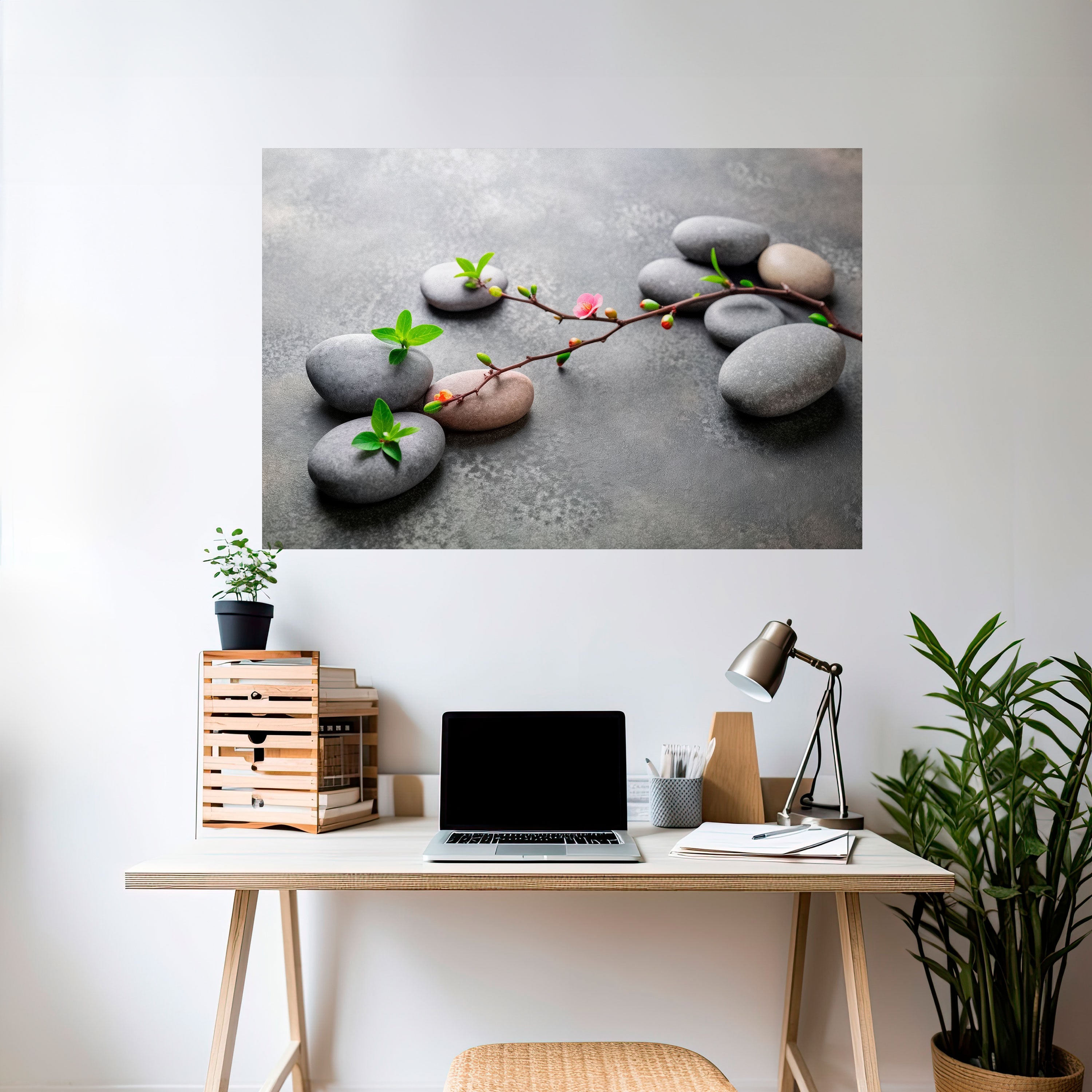 Horizontales Poster „Steinen und Blüten“ zum Abziehen und Aufkleben