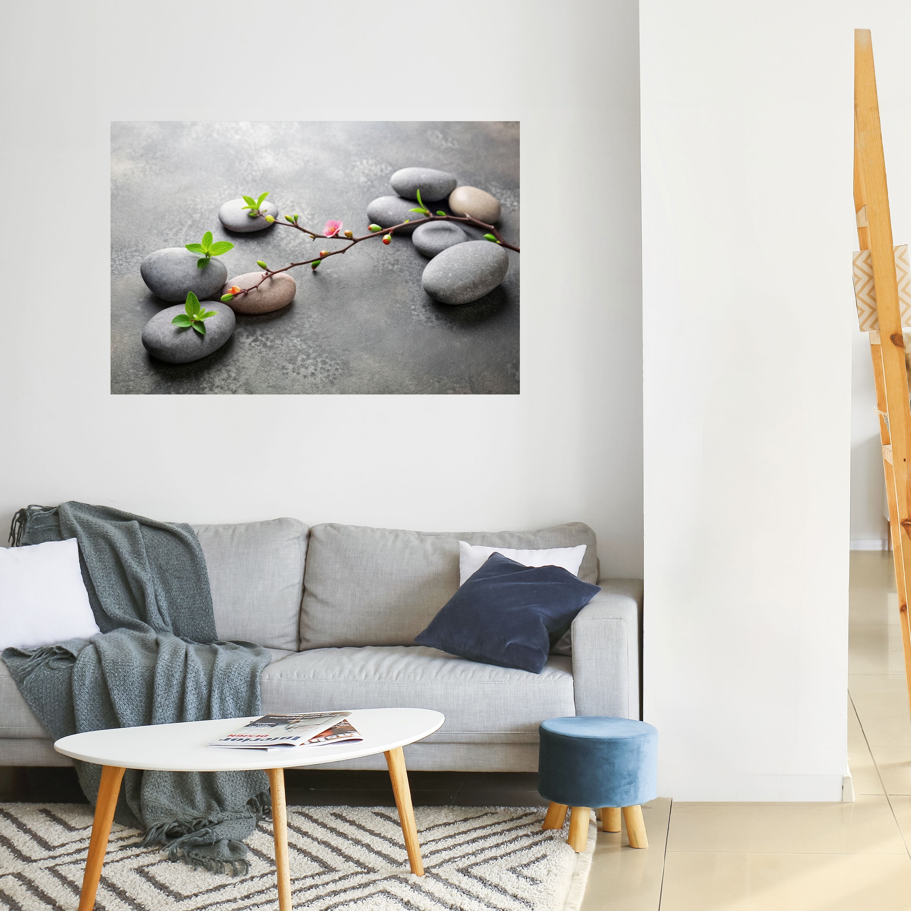 Horizontales Poster „Steinen und Blüten“ zum Abziehen und Aufkleben