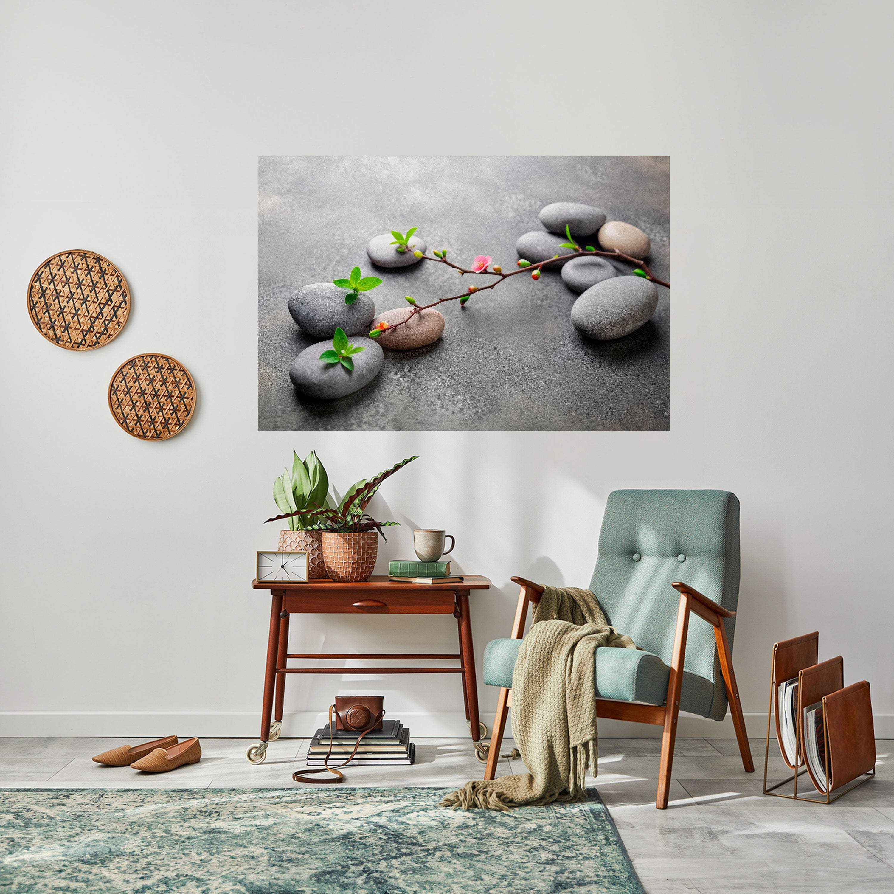 Horizontales Poster „Steinen und Blüten“ zum Abziehen und Aufkleben