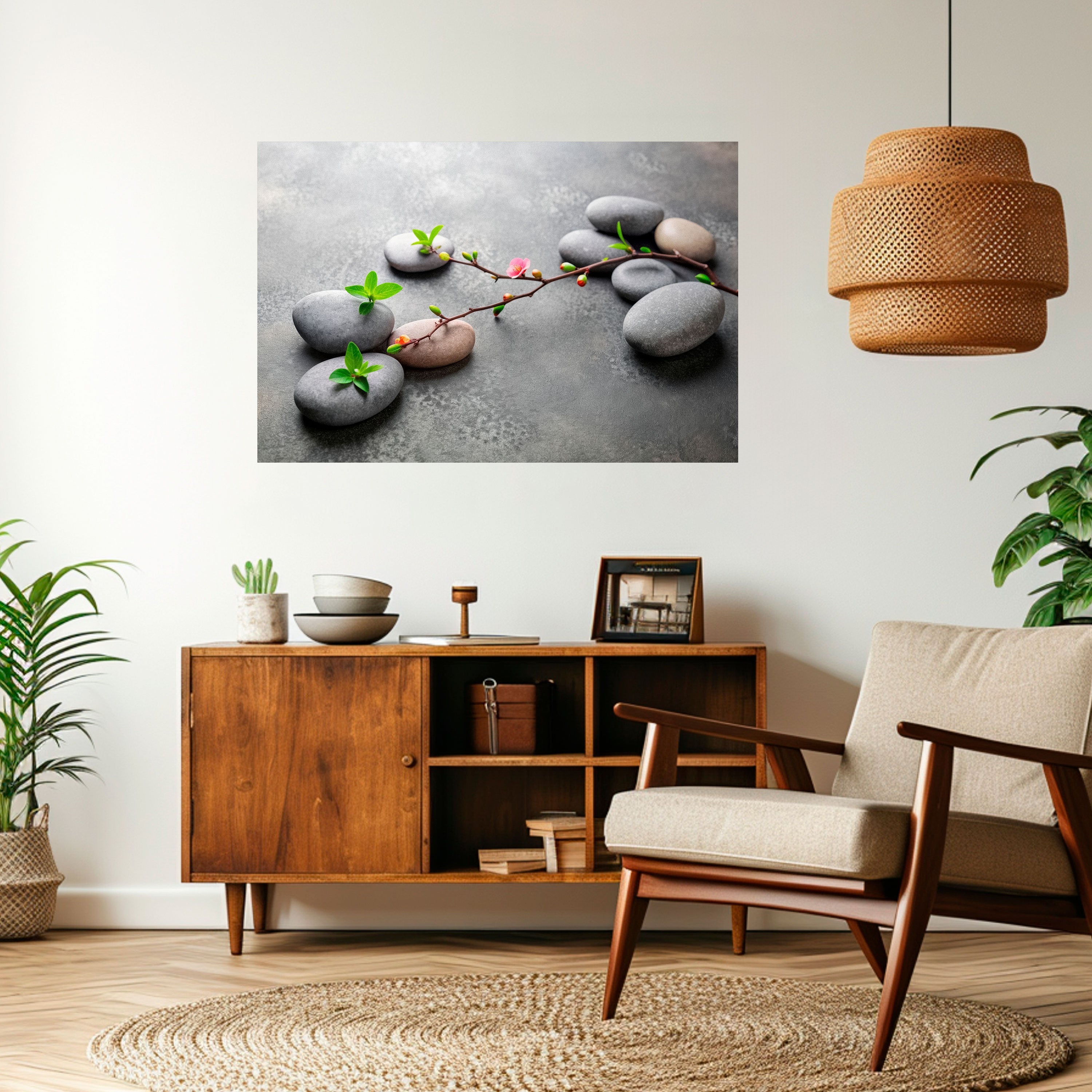 Horizontales Poster „Steinen und Blüten“ zum Abziehen und Aufkleben