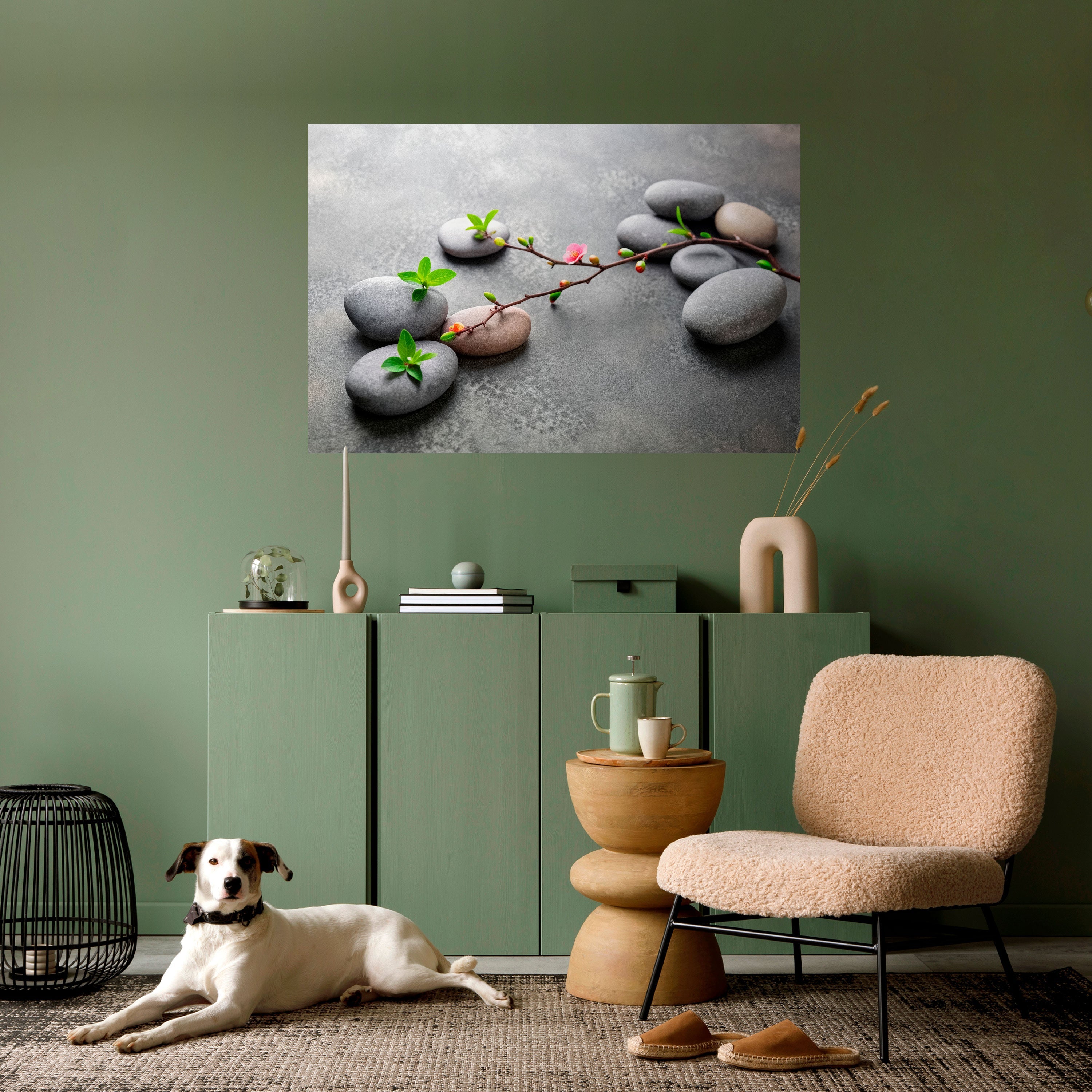 Horizontales Poster „Steinen und Blüten“ zum Abziehen und Aufkleben