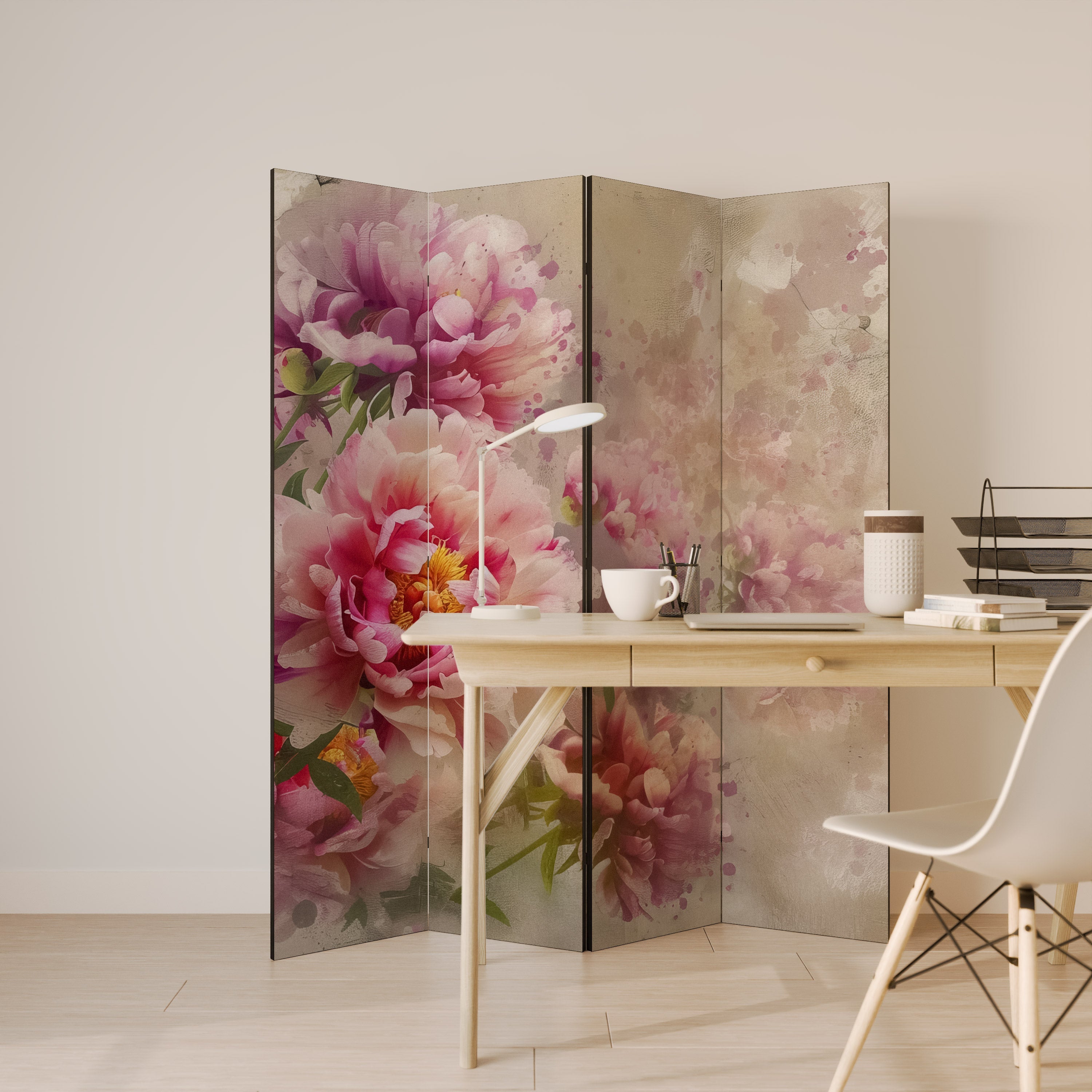 PEONY WHISPER Dekorativer 4-teiliger Raumteiler