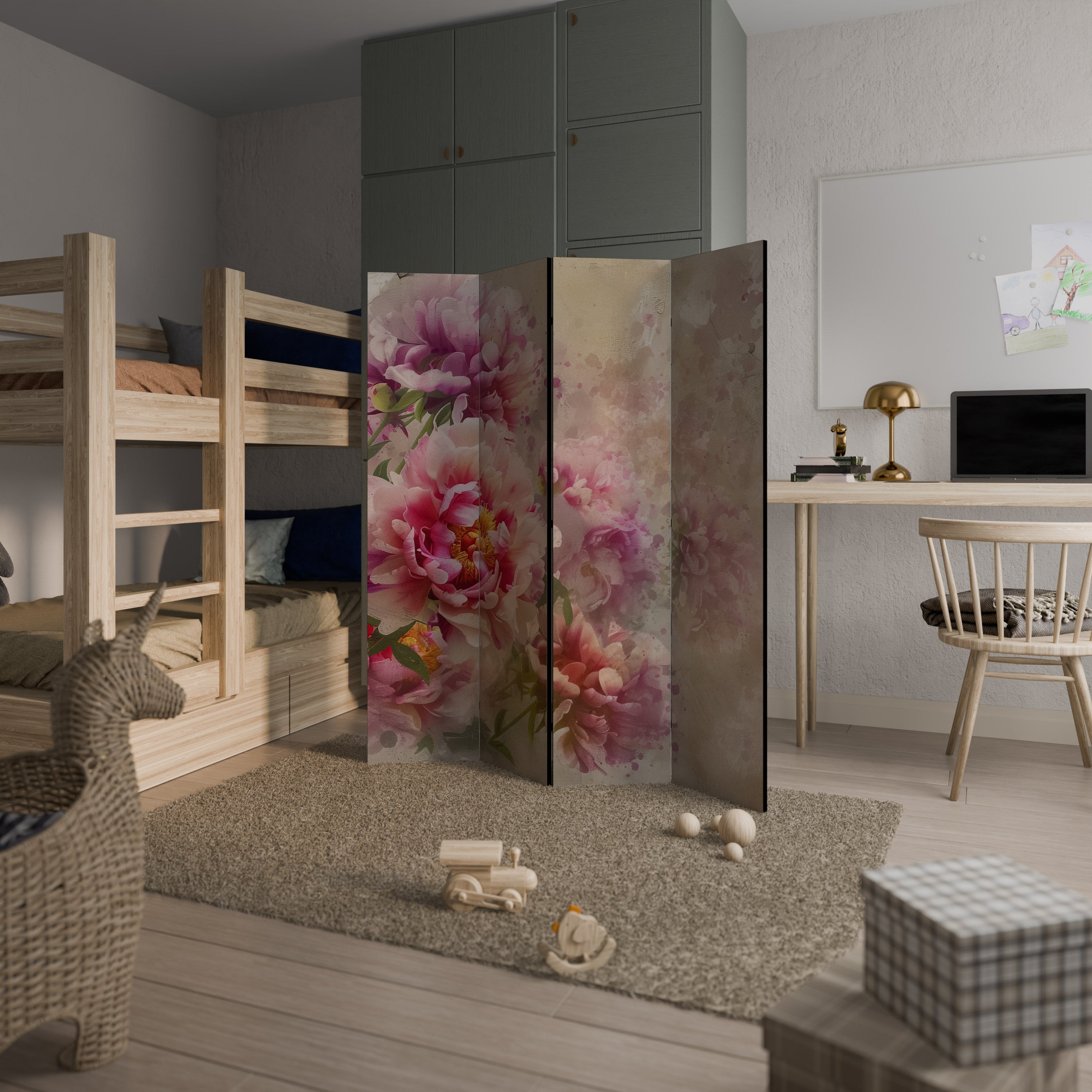 PEONY WHISPER Dekorativer 4-teiliger Raumteiler