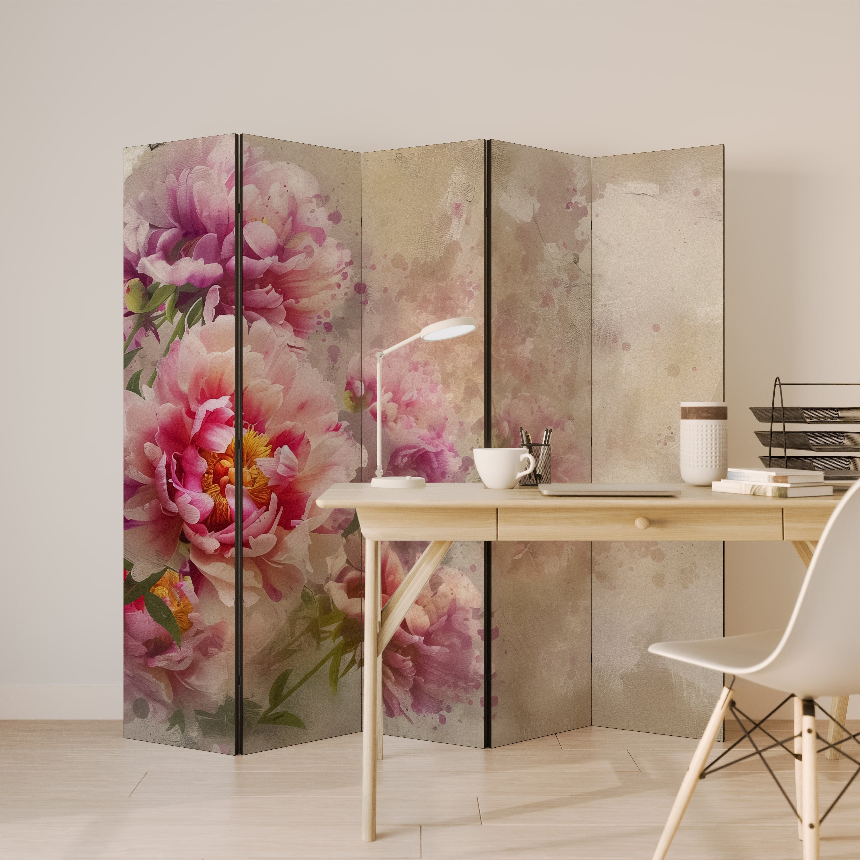PEONY WHISPER Dekorativer 5-teiliger Raumteiler