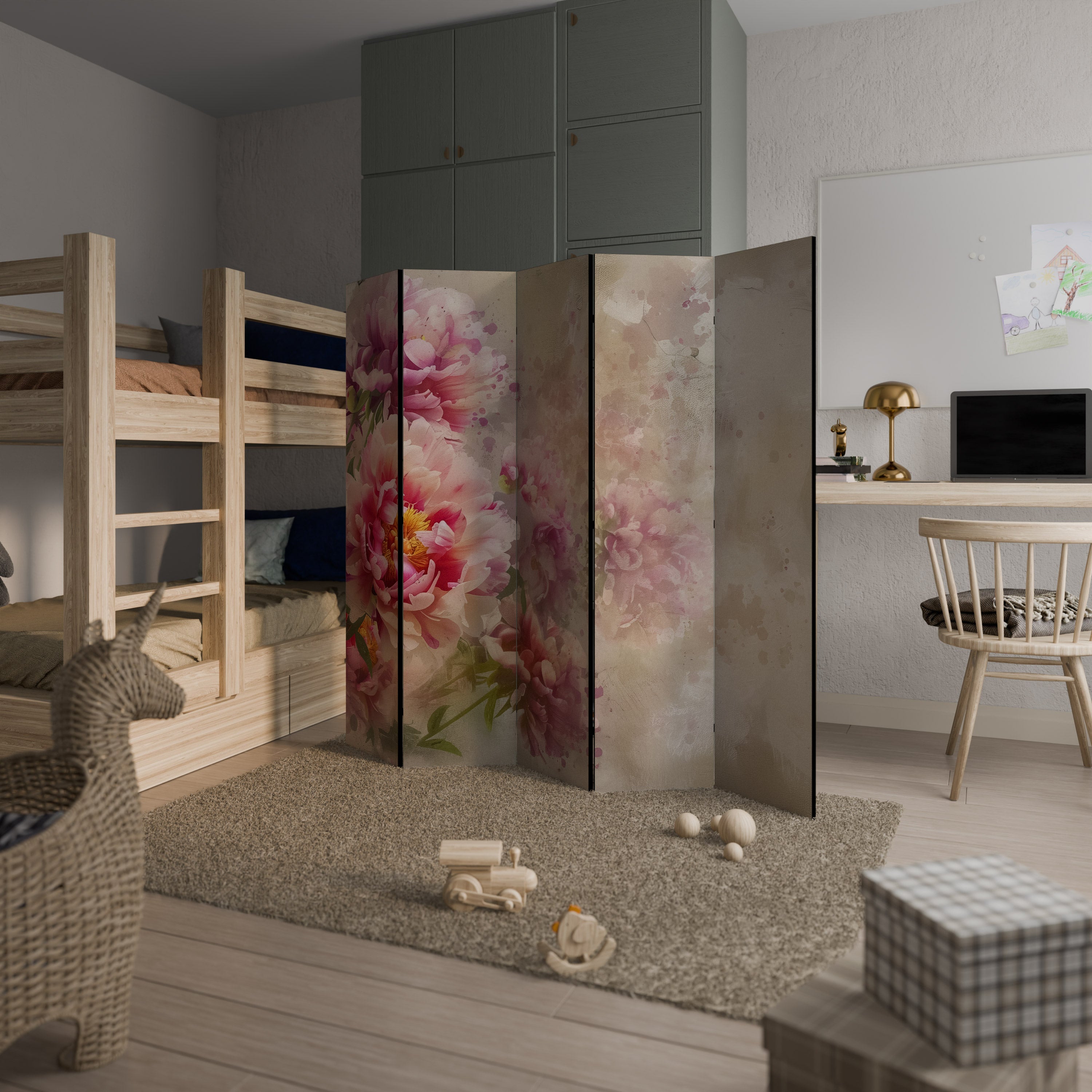 PEONY WHISPER Dekorativer 5-teiliger Raumteiler
