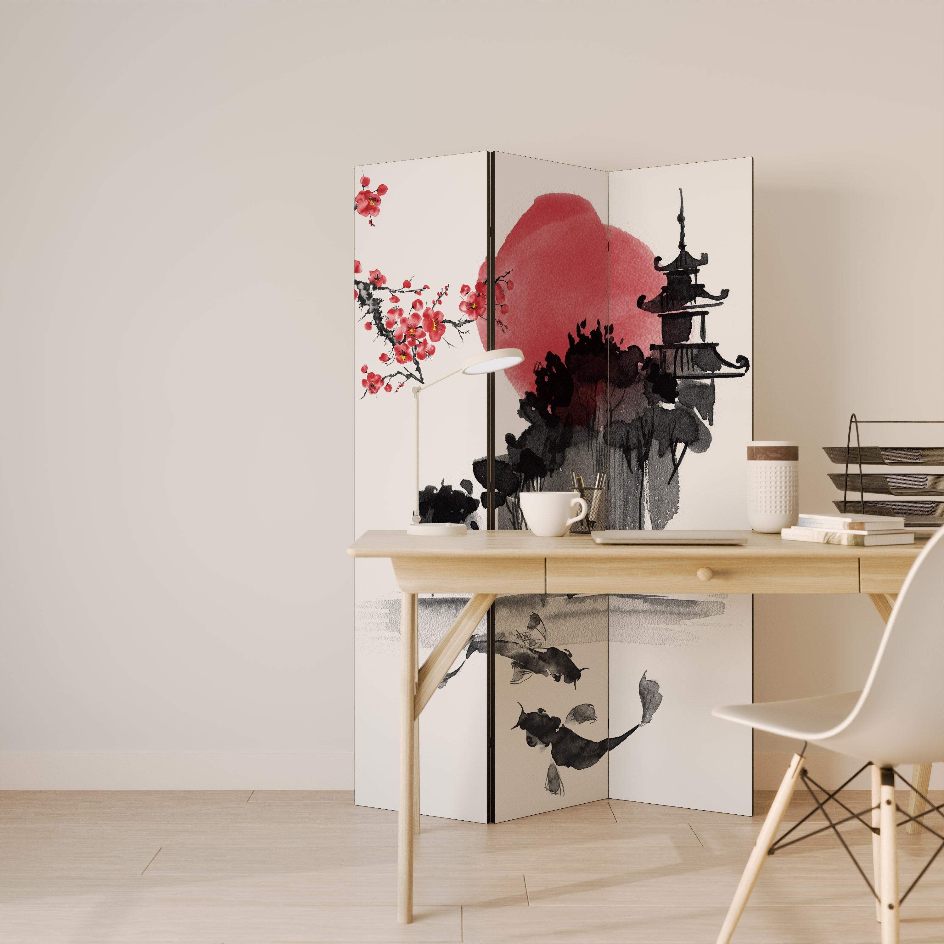CHERRY SHADOWS Dekorativer 3-teiliger Raumteiler
