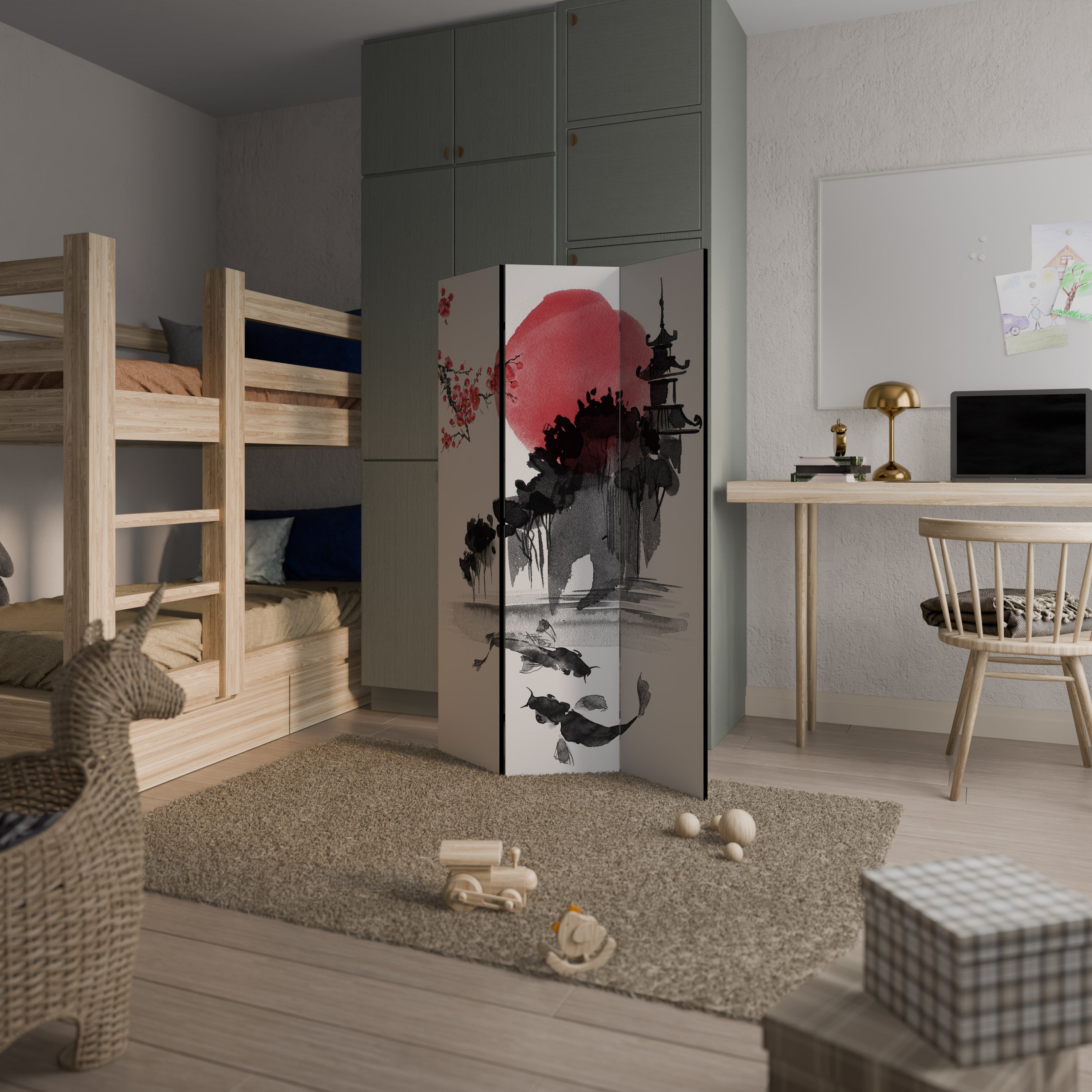 CHERRY SHADOWS Dekorativer 3-teiliger Raumteiler