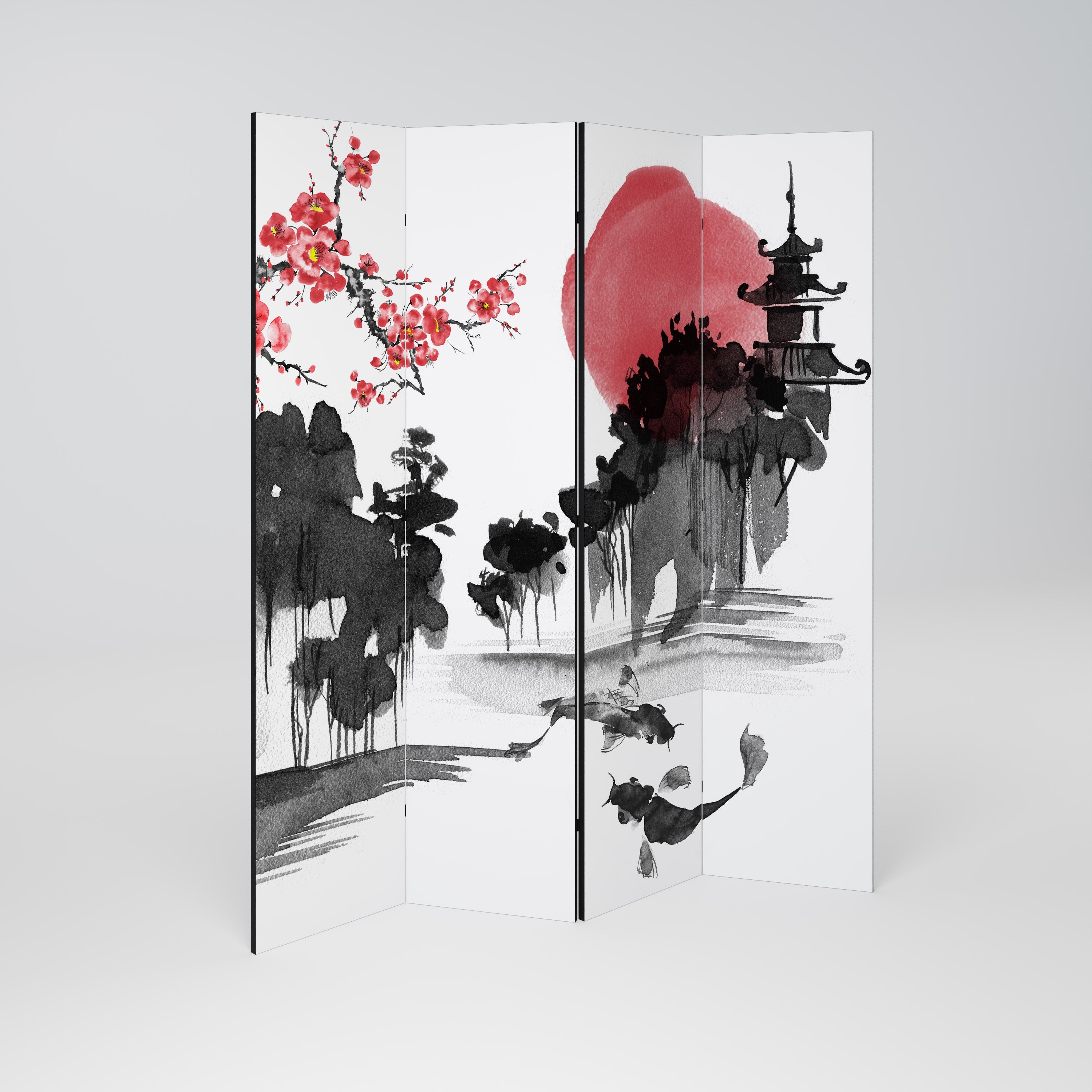 CHERRY SHADOWS Dekorativer 4-teiliger Raumteiler